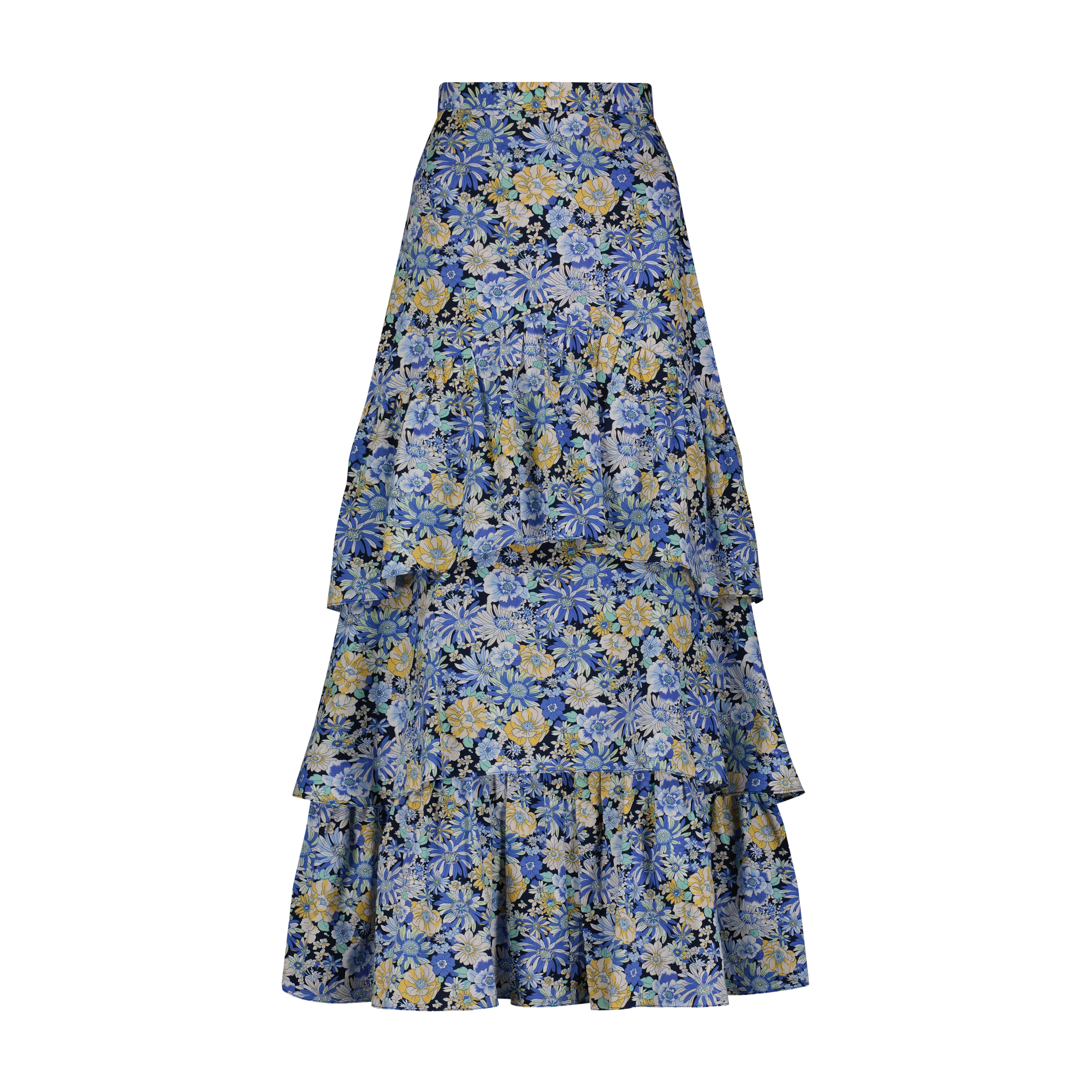 Cotton Ruffles Skirt- Blue And Yellow Spring Florals