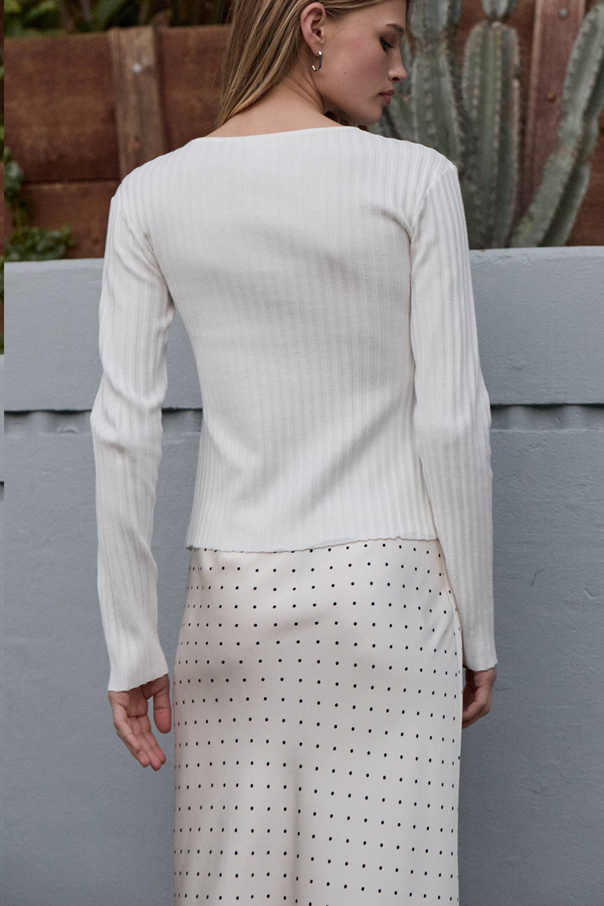 Polka Dot Satin Midi Skirt- Cream Dot
