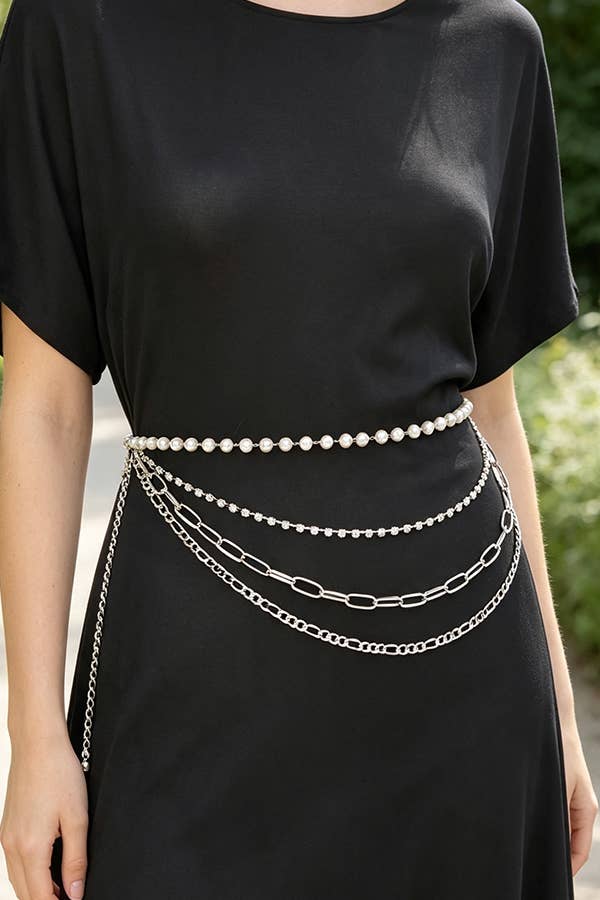 Pearl & Layered Chain Waist Belt PB8696
