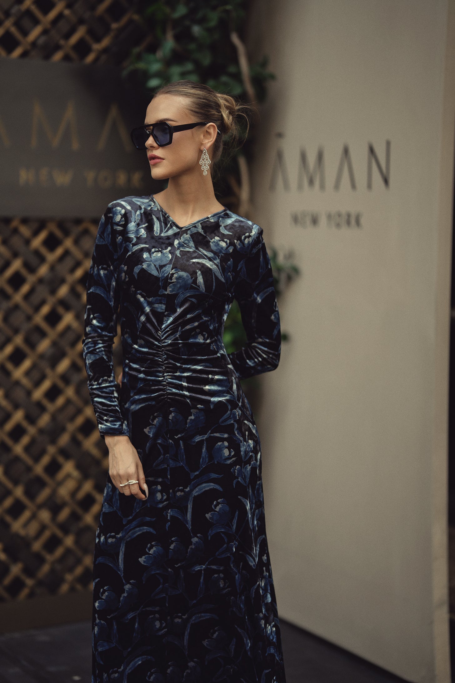 Flora Velvet Maxi- Navy Tulips on Black