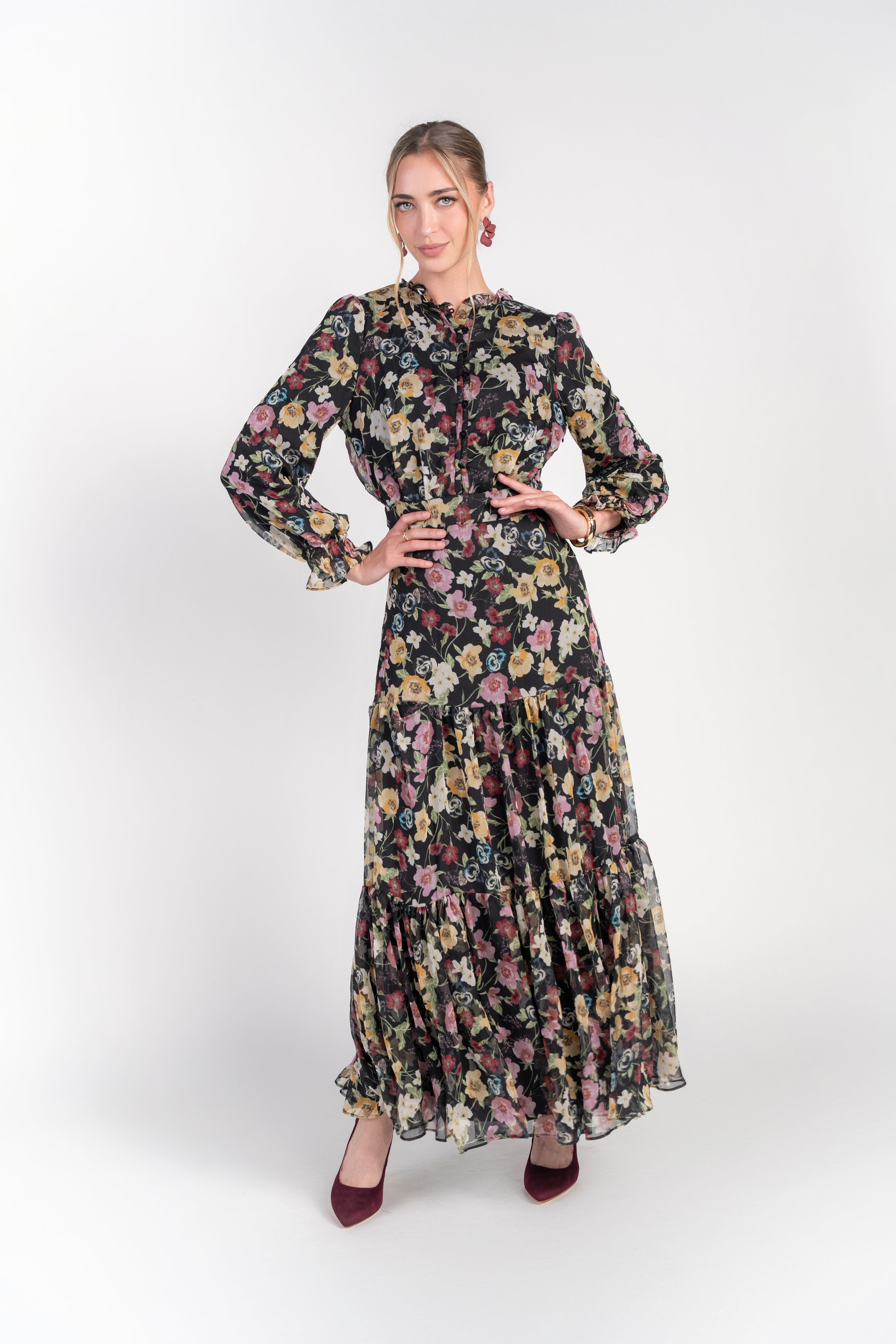 Zoe Maxi- Happy Blooms on Black
