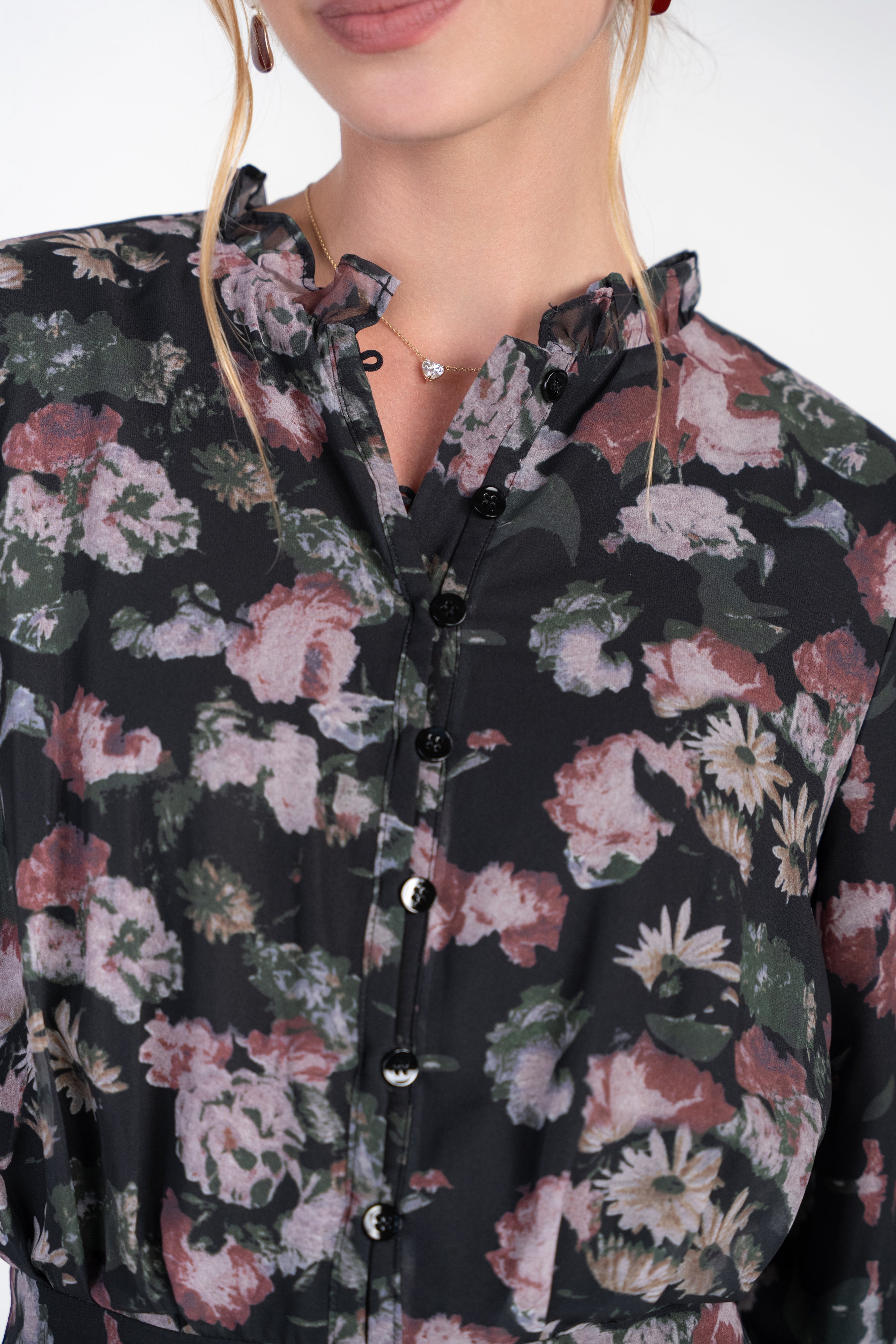 Zoe Maxi- Pink and Green Roses on Black
