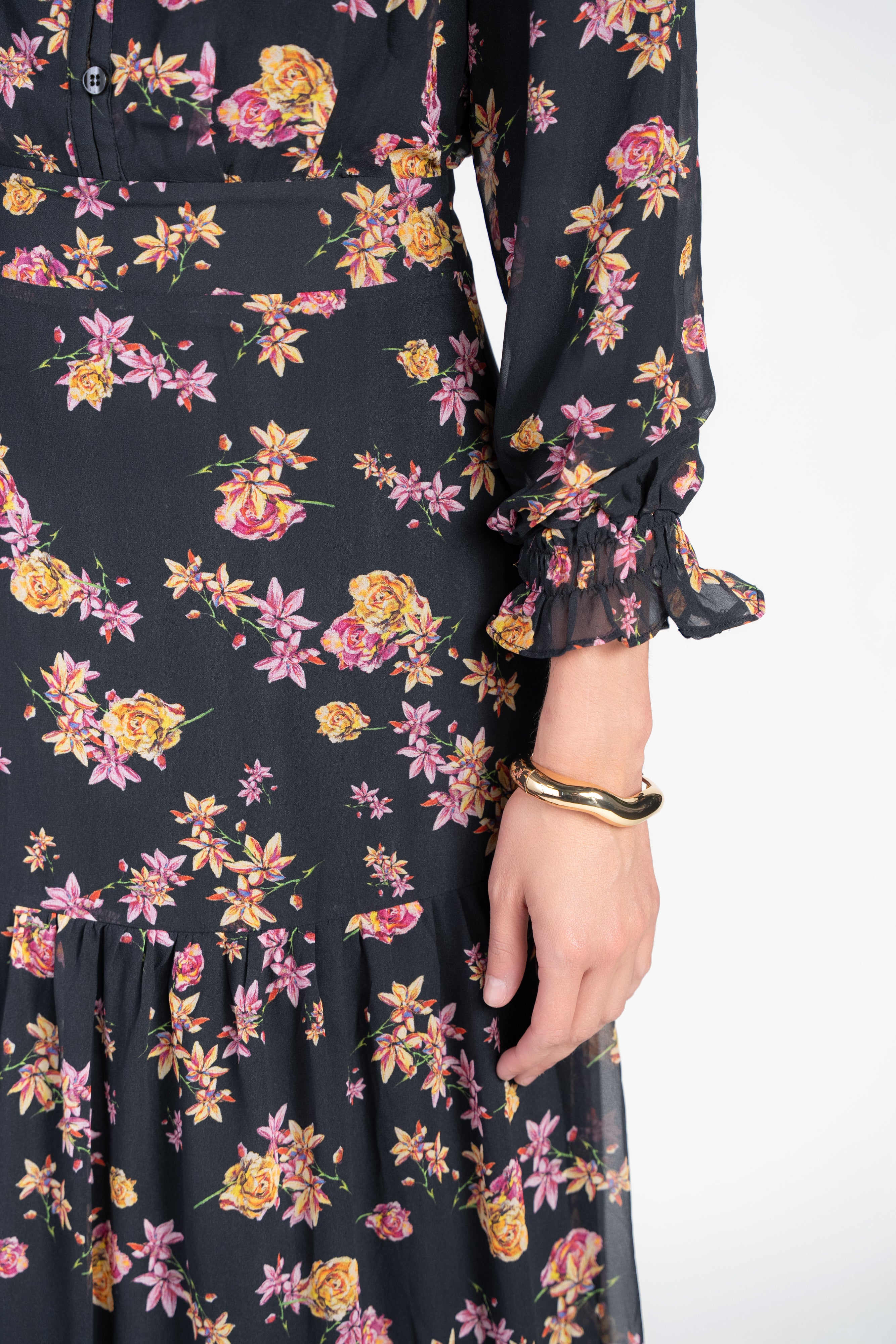 Zoe Maxi- Dancing Pink and Yellow Flowers