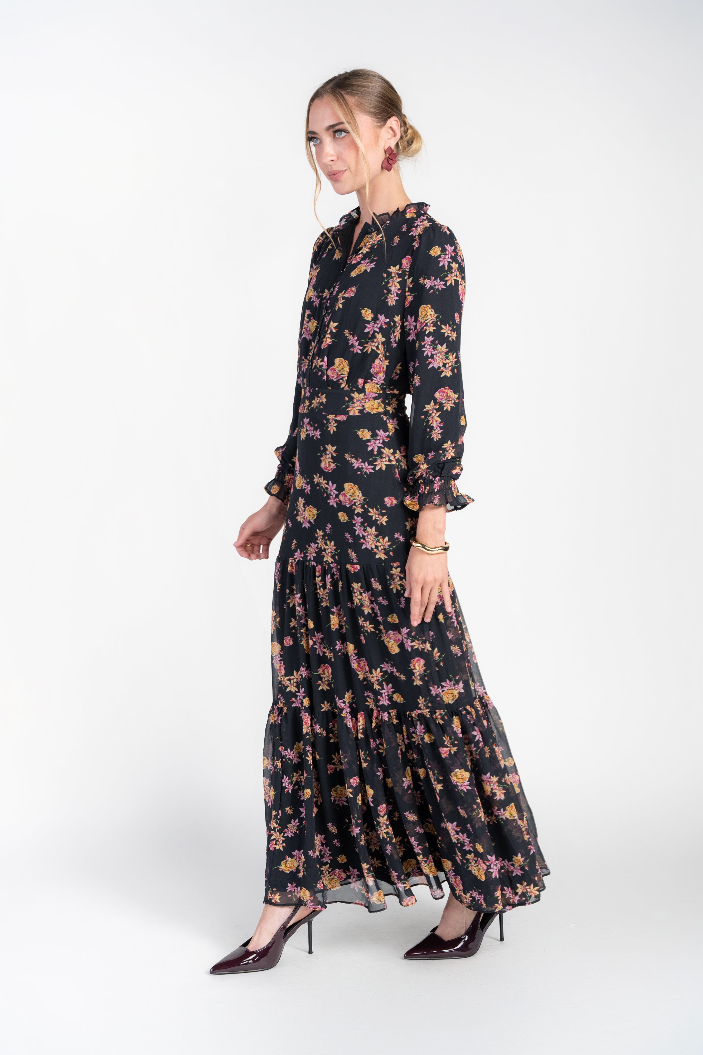 Zoe Maxi- Dancing Pink and Yellow Flowers