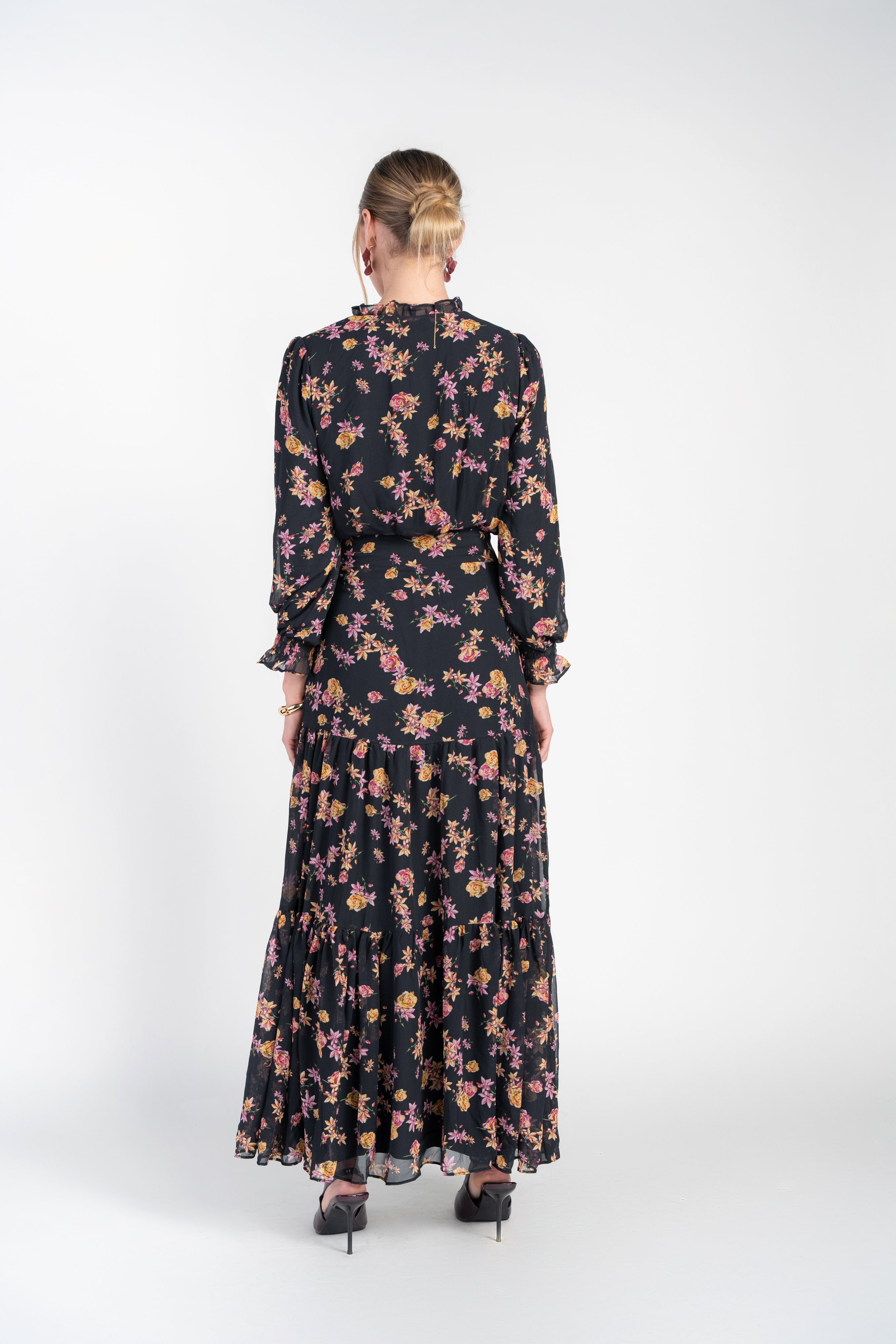 Zoe Maxi- Dancing Pink and Yellow Flowers