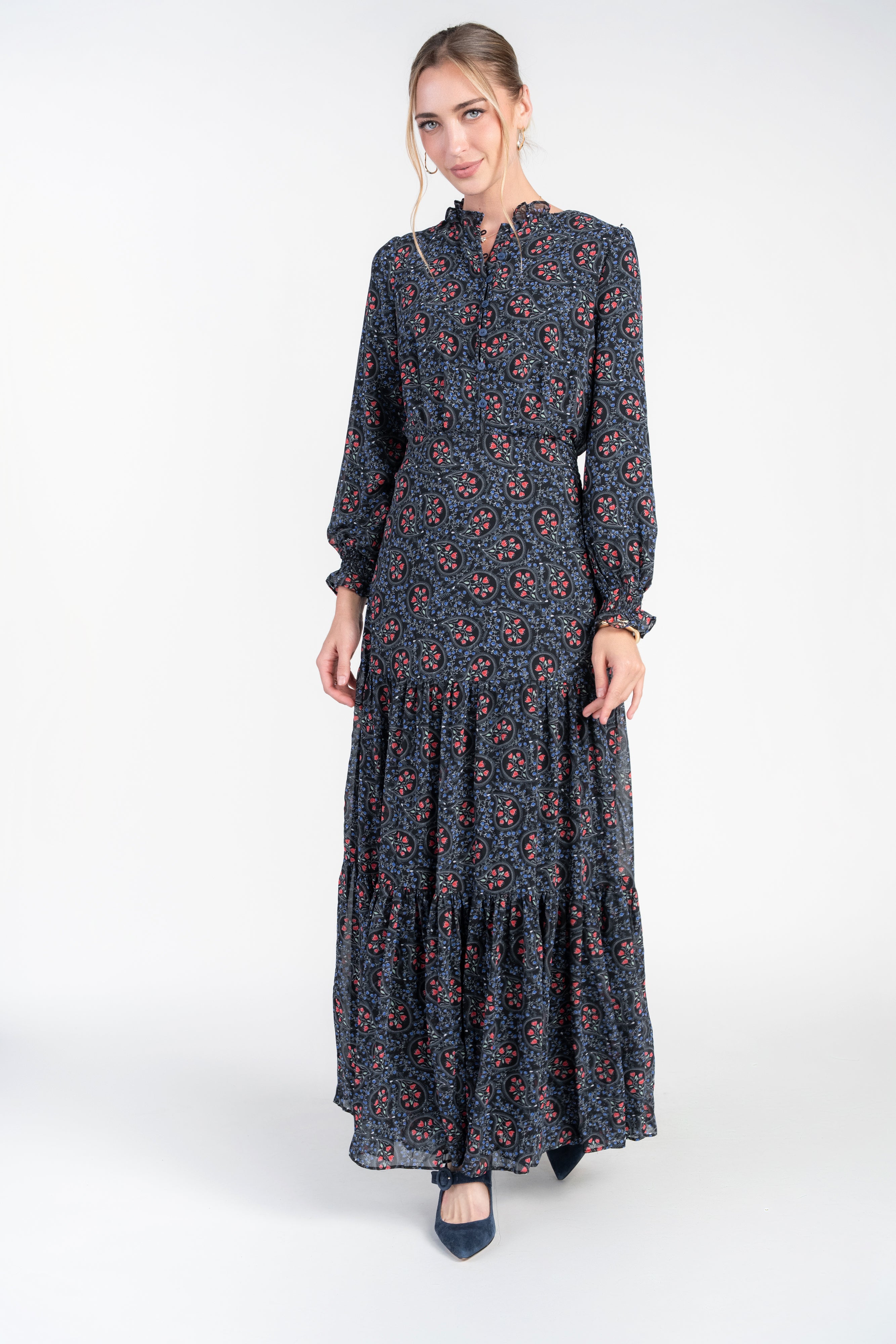 Zoe Maxi- Paisley Floral on Black