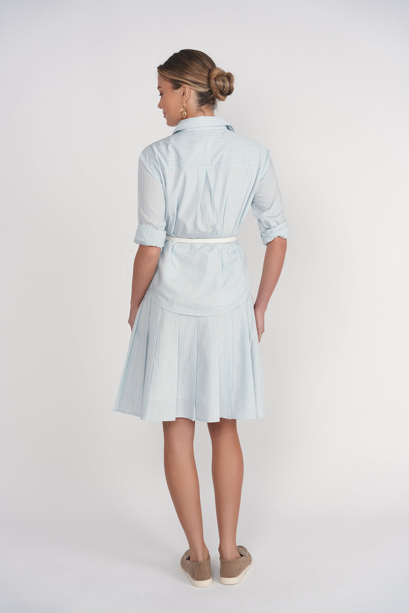 Pleated Skirt 21.5"- Light Blue Pinstripes