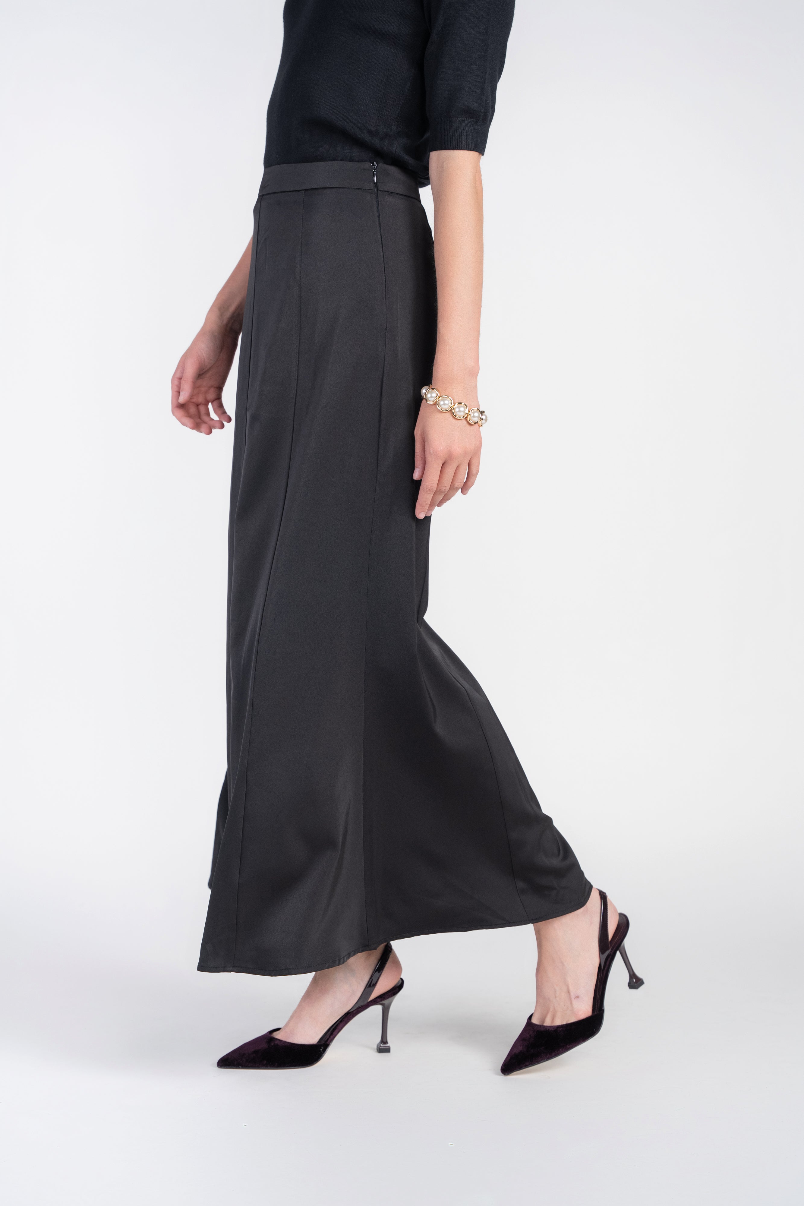 Paneled Slip Skirt Maxi- Black