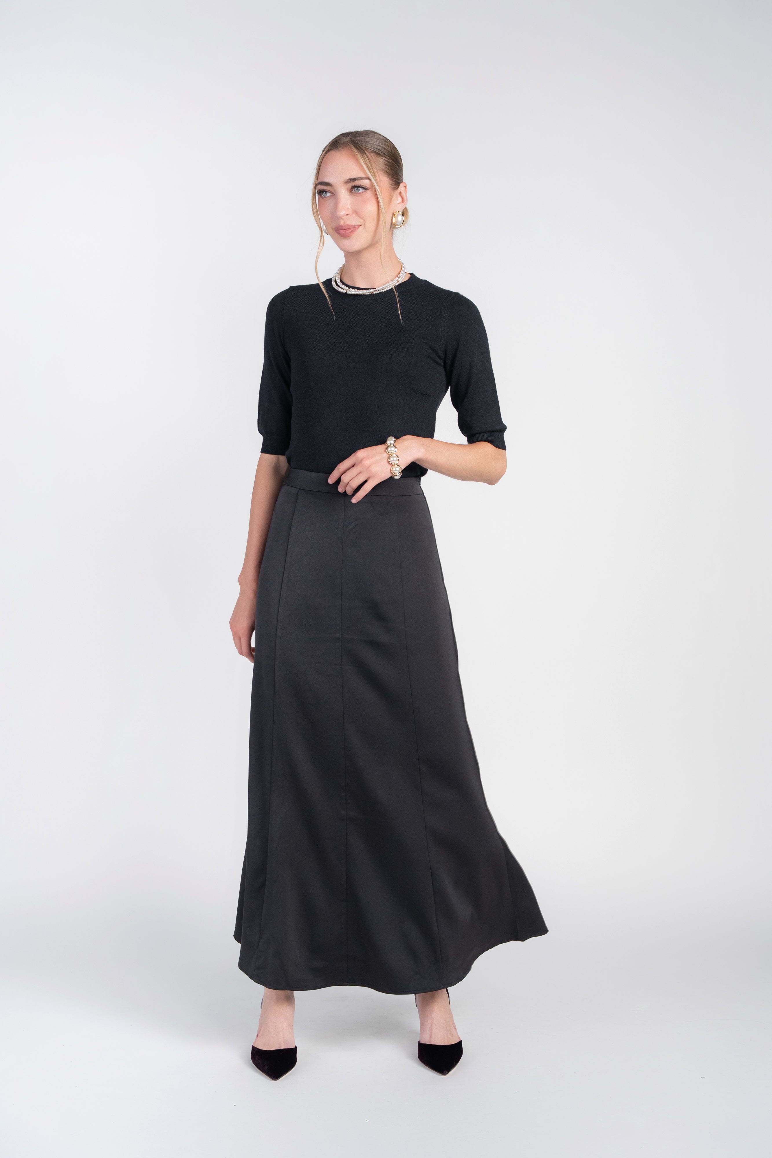Paneled Slip Skirt Maxi- Black