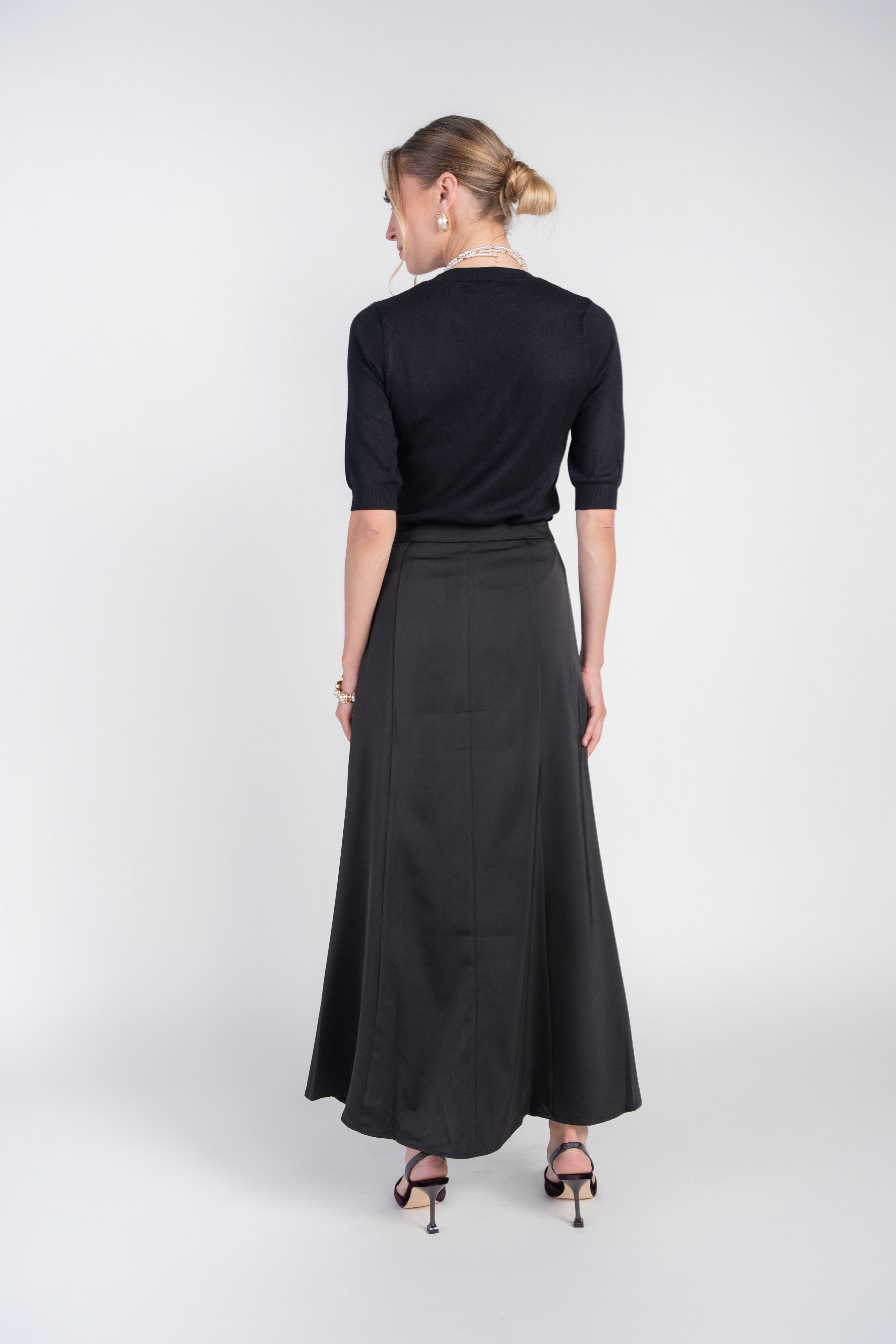Paneled Slip Skirt Maxi- Black