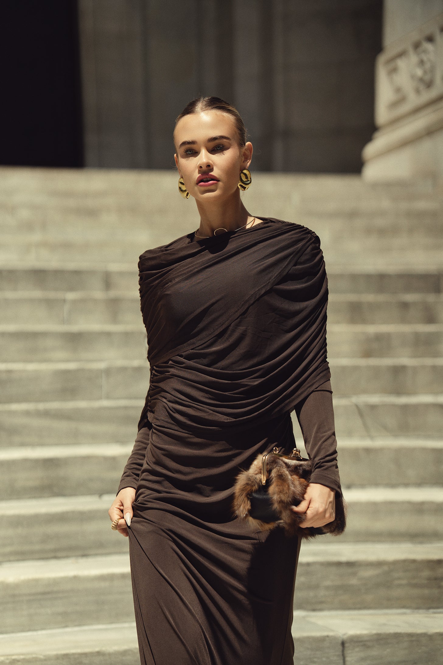 Cape Evening Gown- Chocolate
