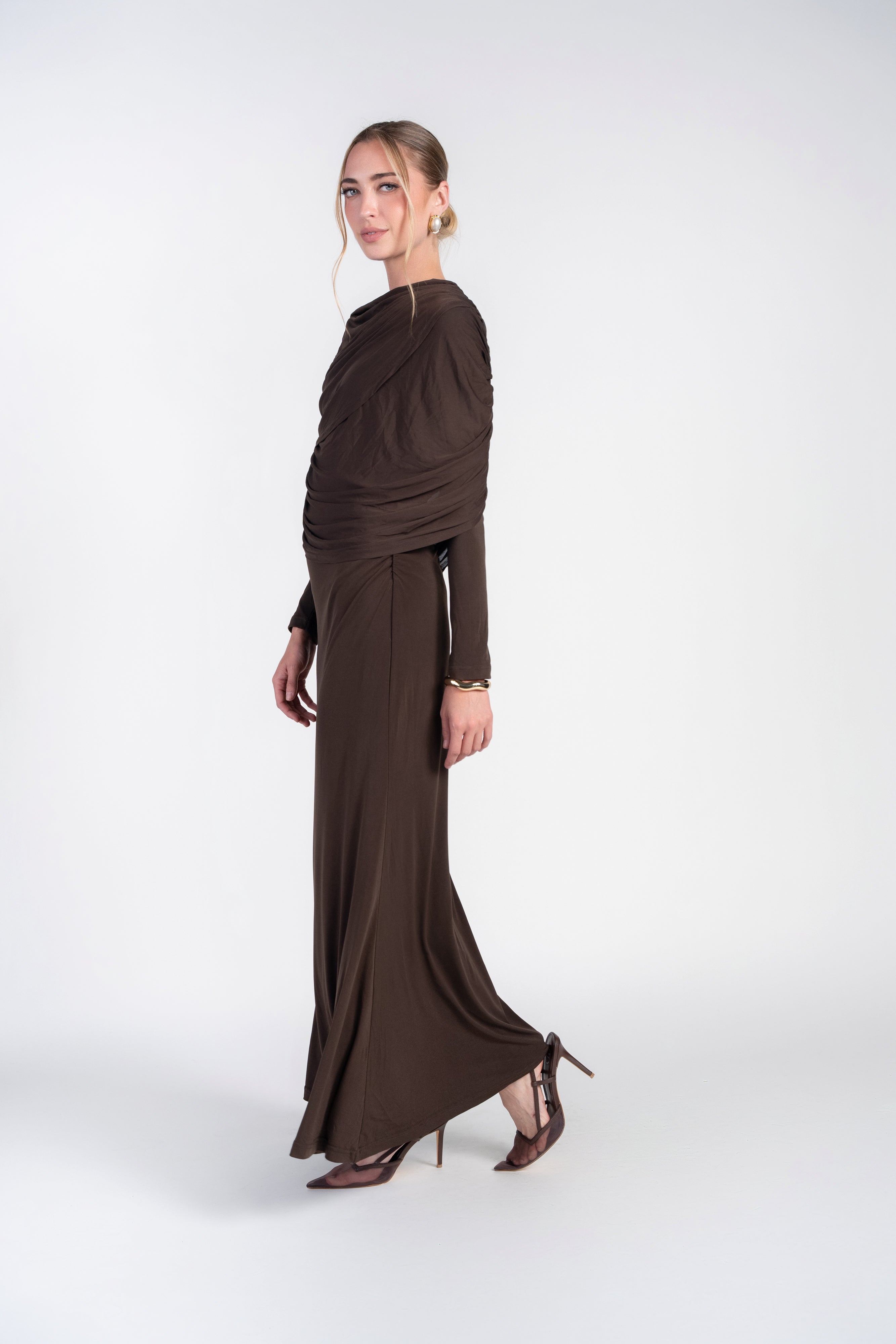Cape Evening Gown- Chocolate