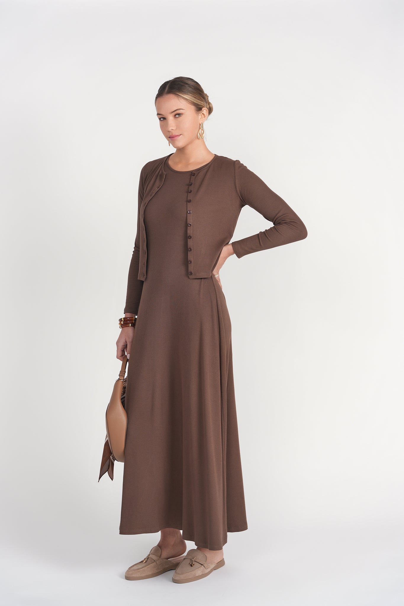 Sleeveless Ribbed Dress- Chocolate