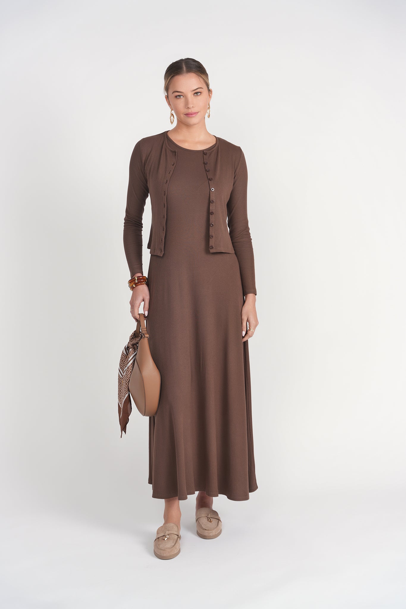 Sleeveless Ribbed Dress- Chocolate