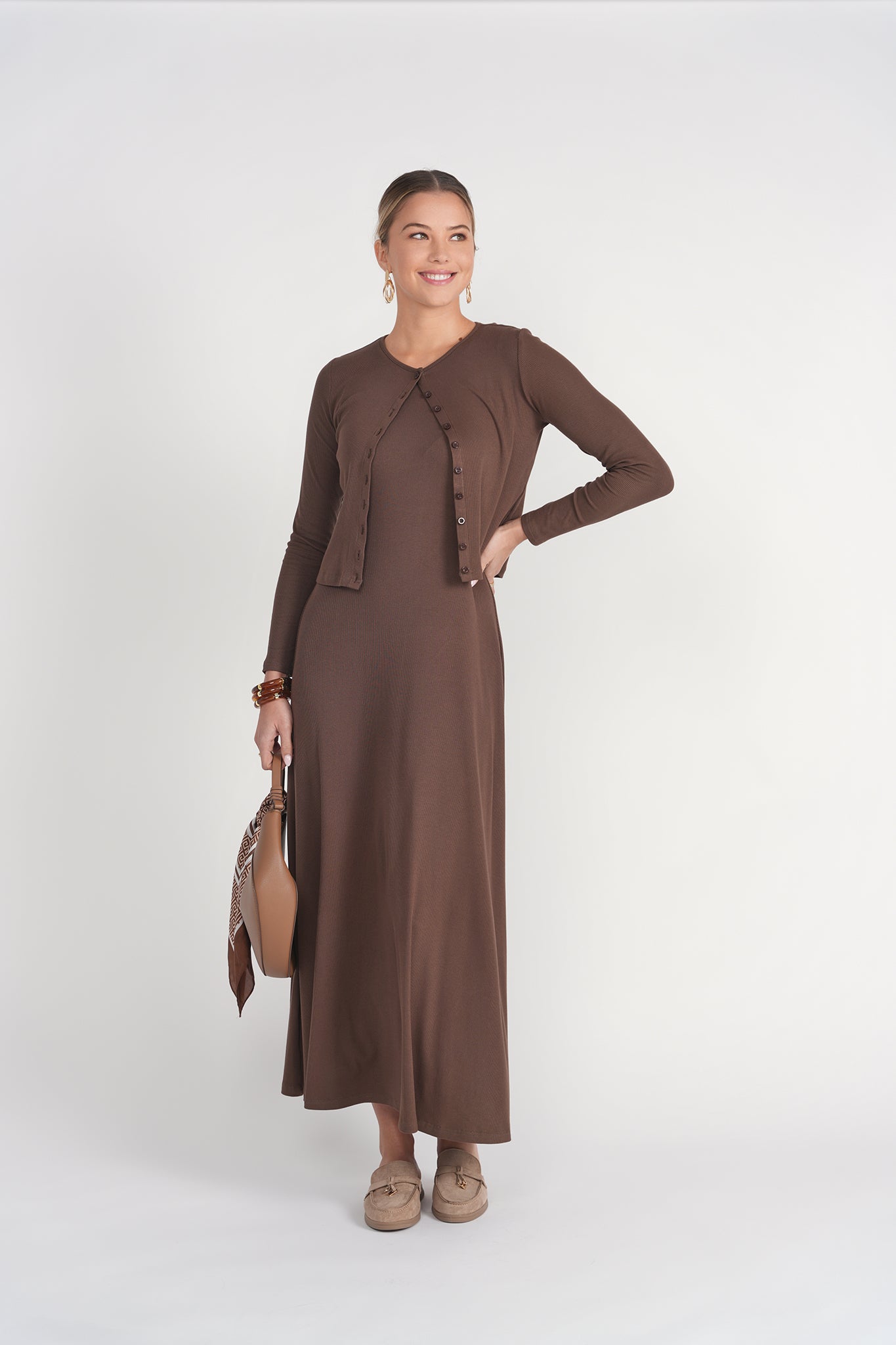 Sleeveless Ribbed Dress- Chocolate