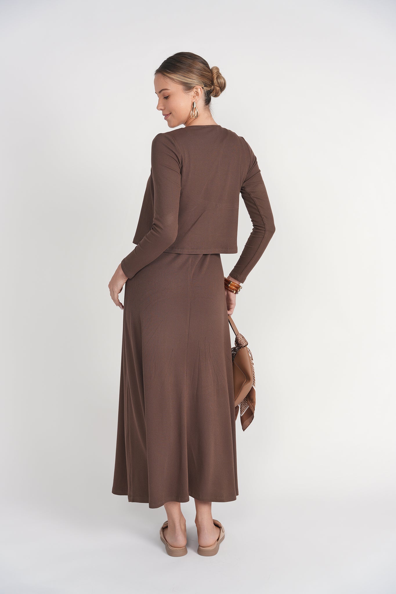 Sleeveless Ribbed Dress- Chocolate