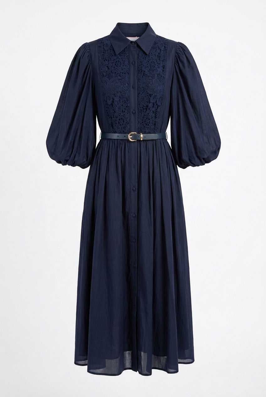 Navy with Lace Bib Dress