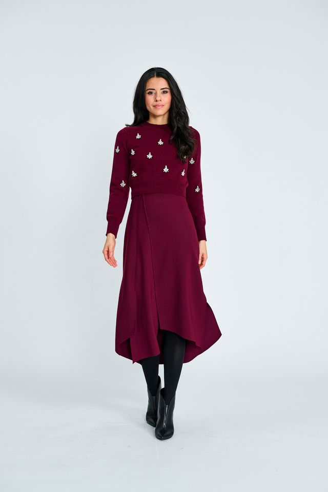 Burgundy Seamed High Low Skirt - Burgundy