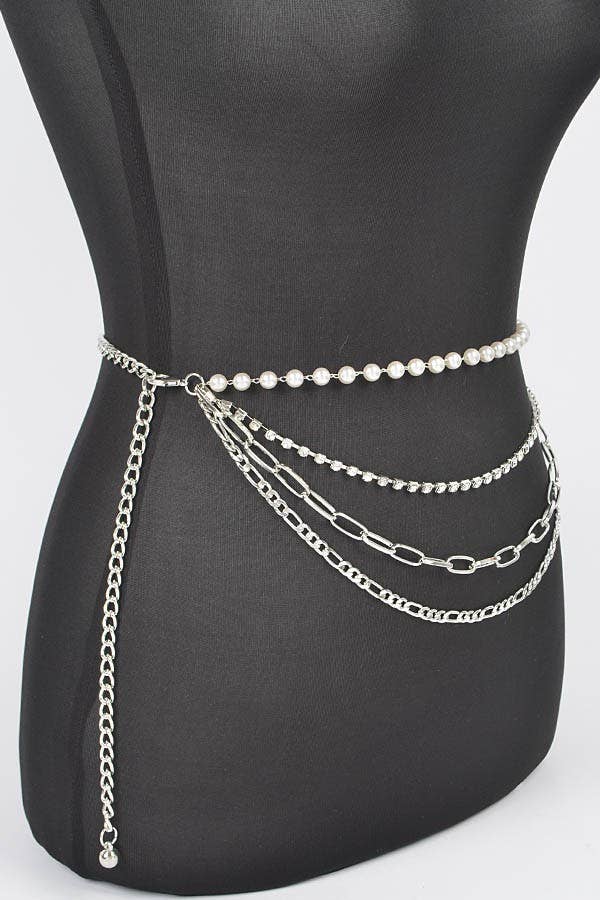 Pearl & Layered Chain Waist Belt PB8696