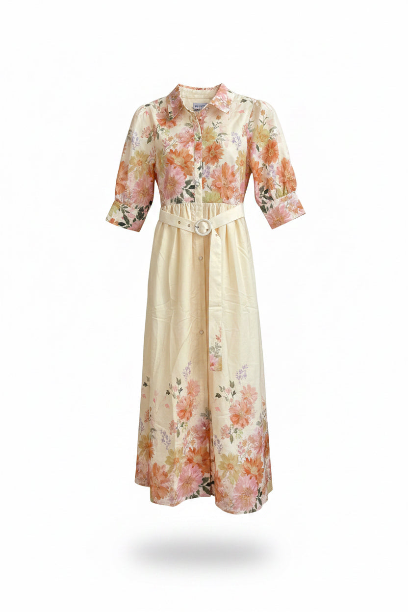 335037 - Ivory Dress with Peach Floral
