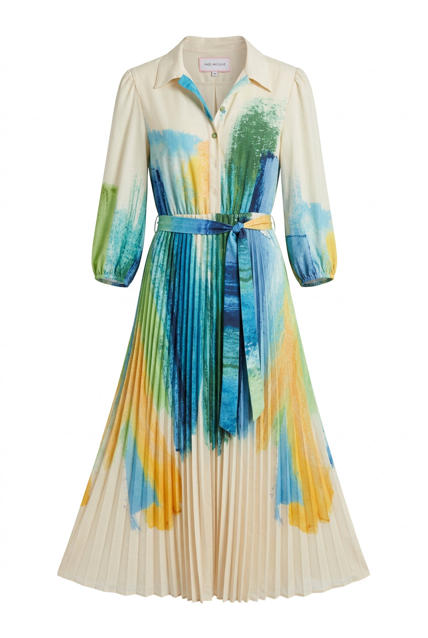 Watercolor Pleated Dress