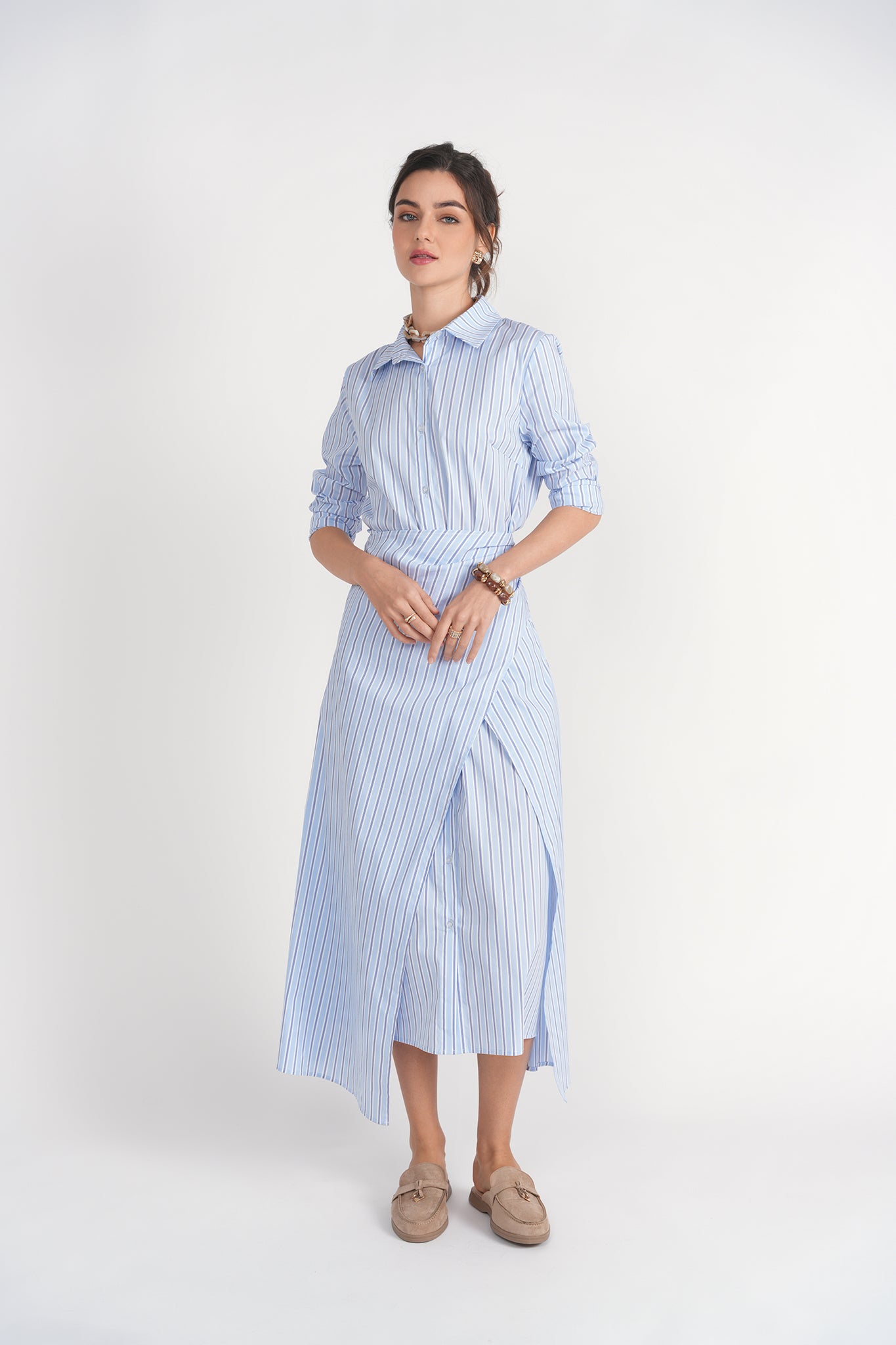 Camilla Dress- Blue Pinstripes L Camilla Dress- Blue Pinstripes L