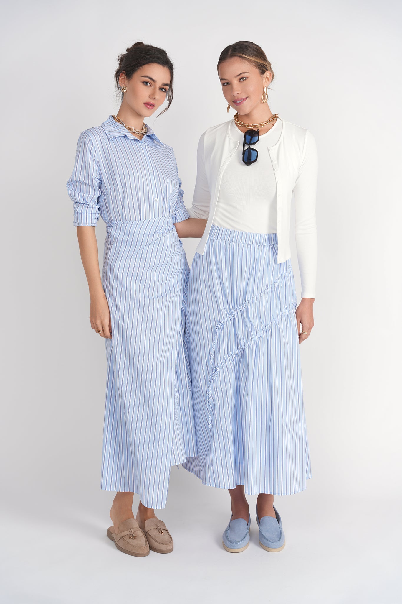 Camilla Dress- Blue Pinstripes