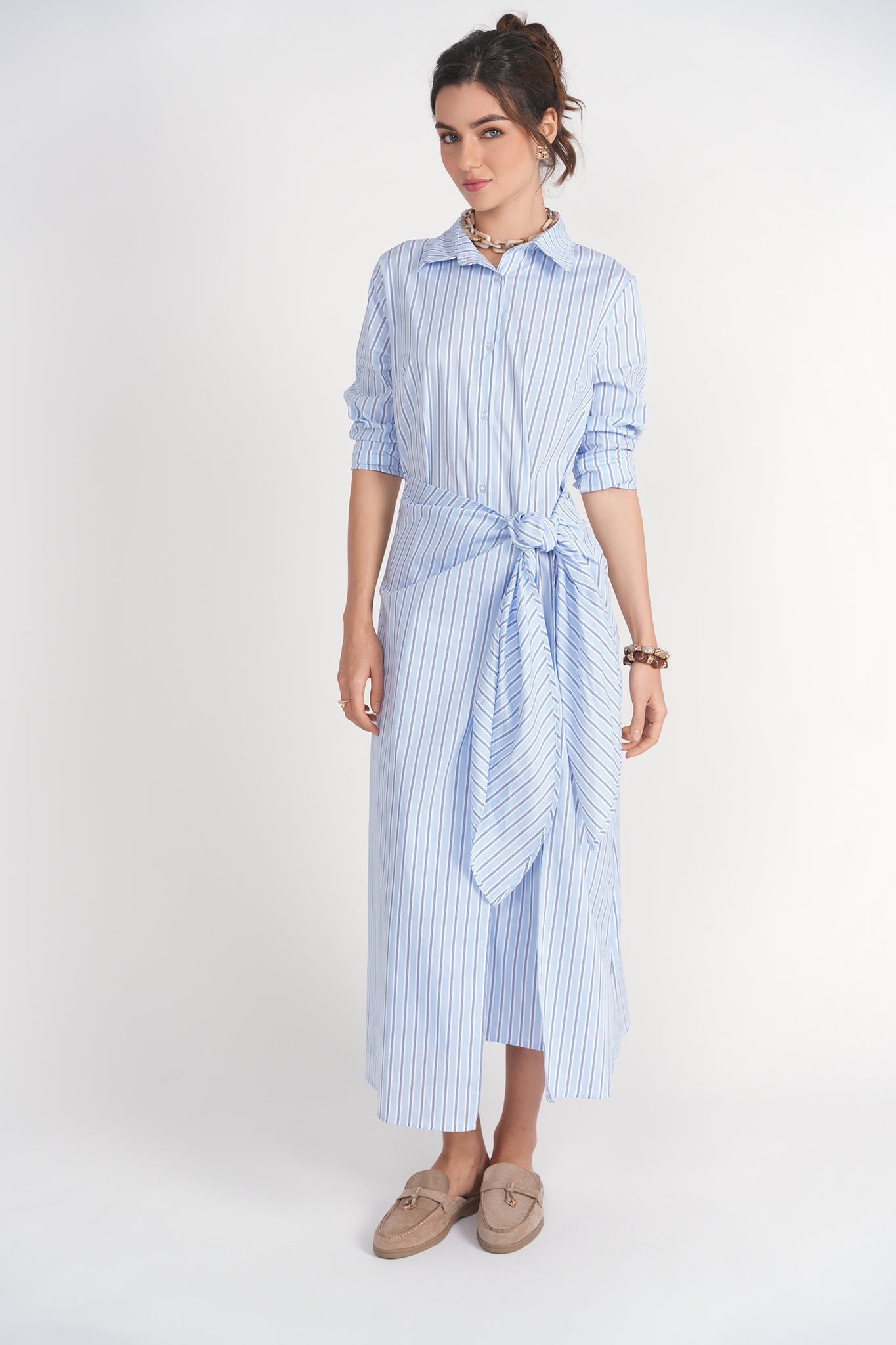 Camilla Dress- Blue Pinstripes L Camilla Dress- Blue Pinstripes L