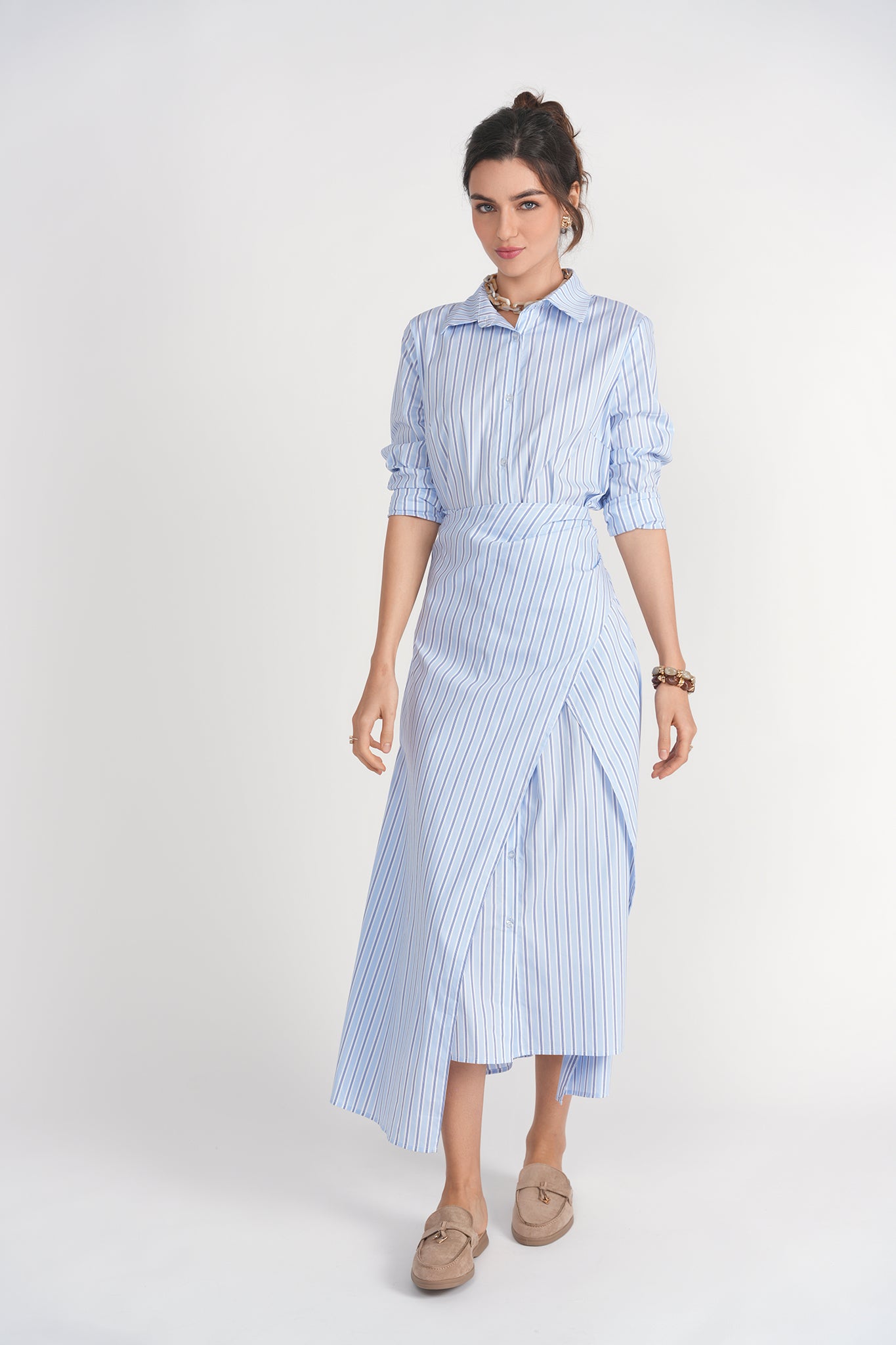 Camilla Dress- Blue Pinstripes