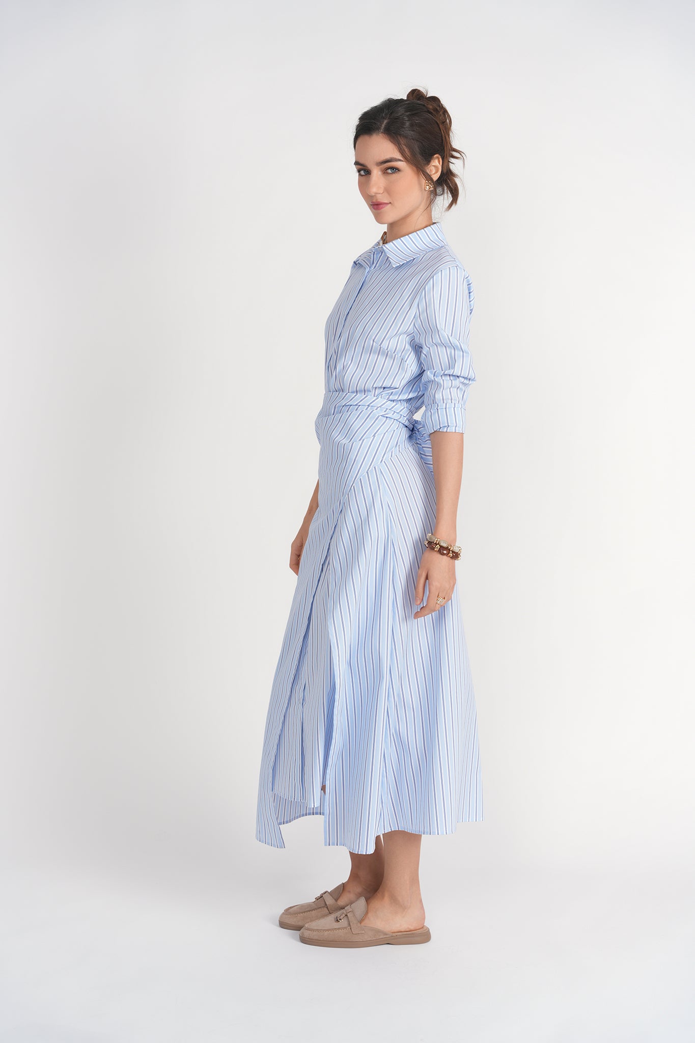 Camilla Dress- Blue Pinstripes