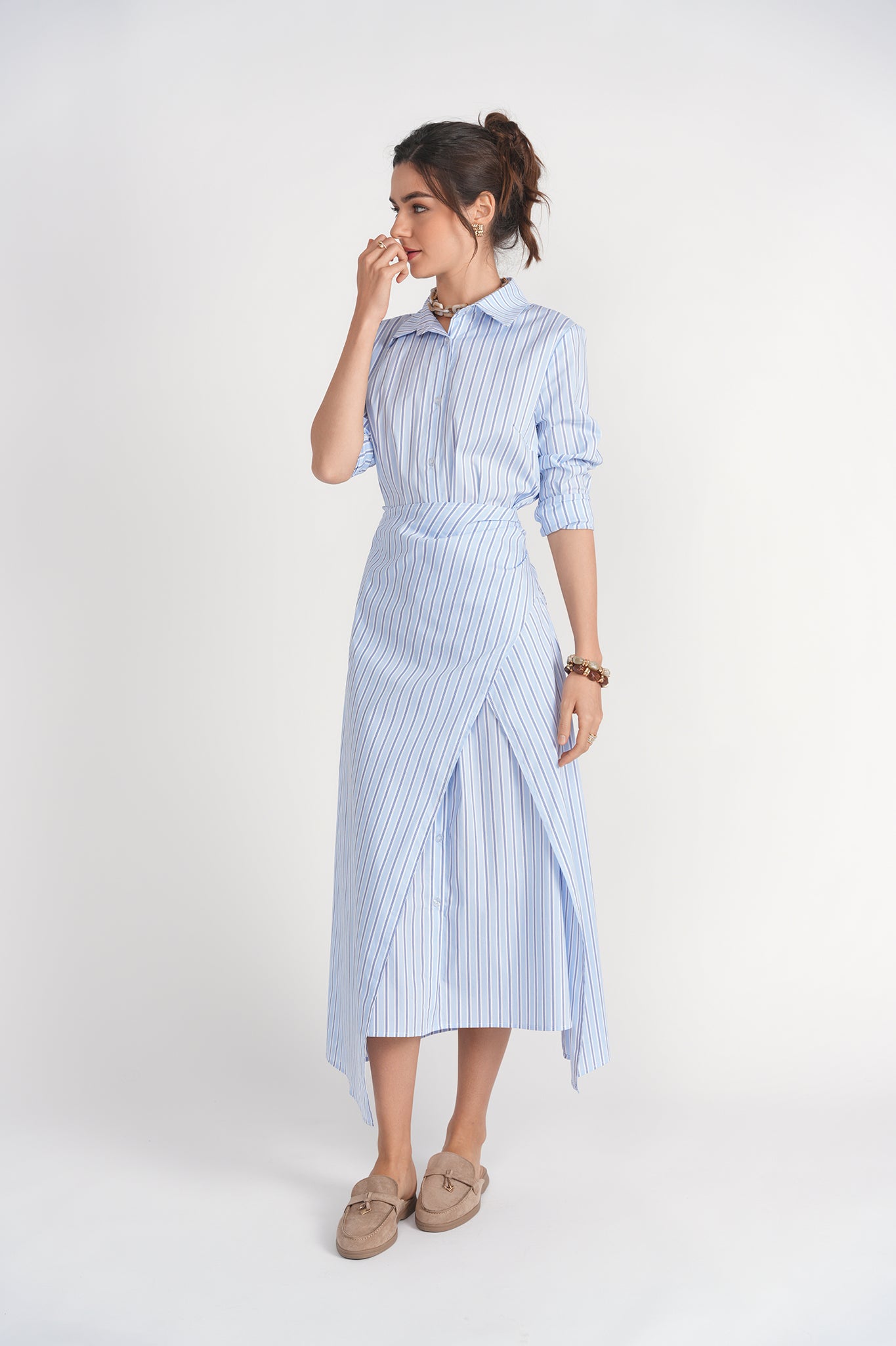 Camilla Dress- Blue Pinstripes