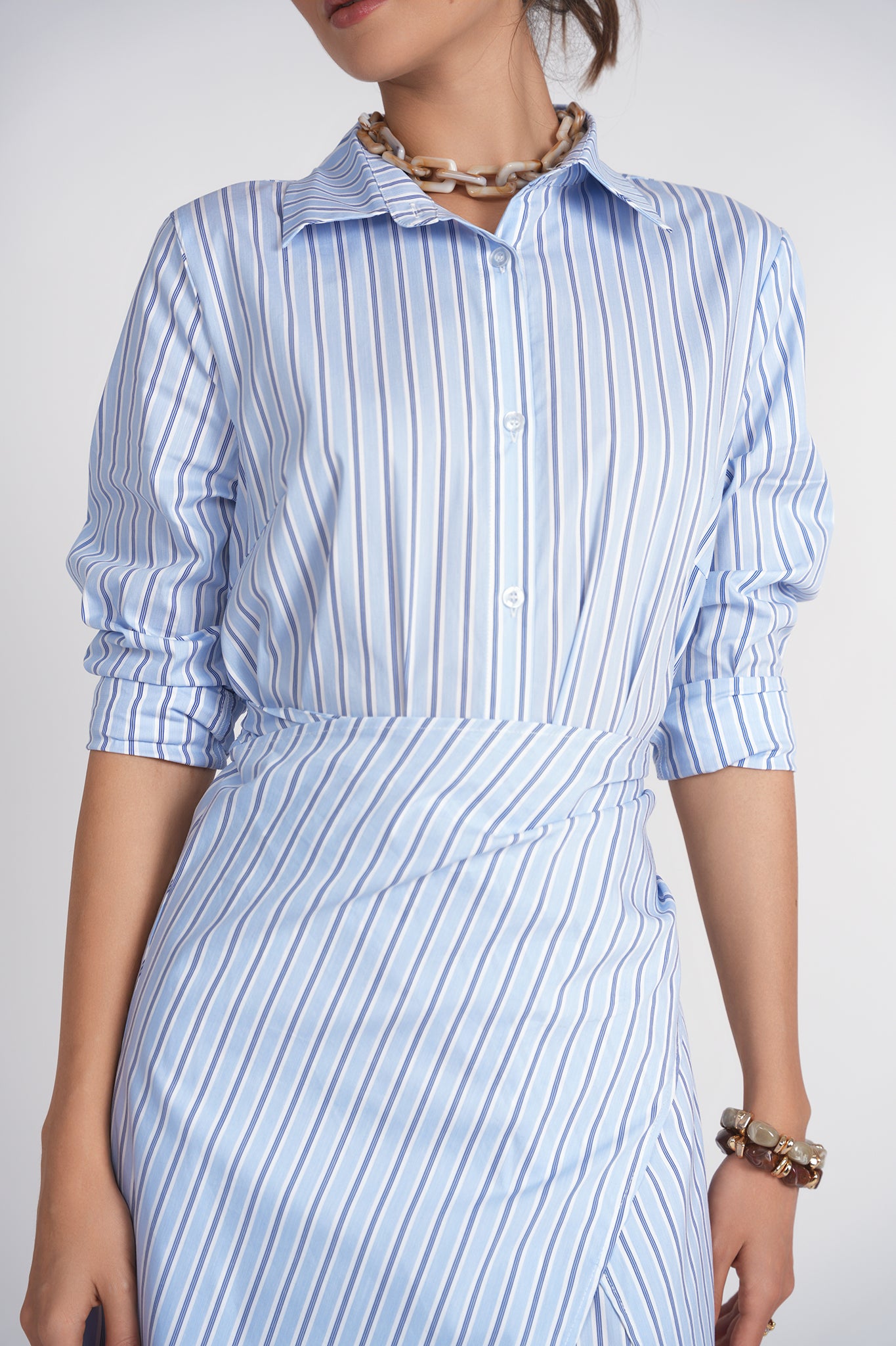 Camilla Dress- Blue Pinstripes L Camilla Dress- Blue Pinstripes L