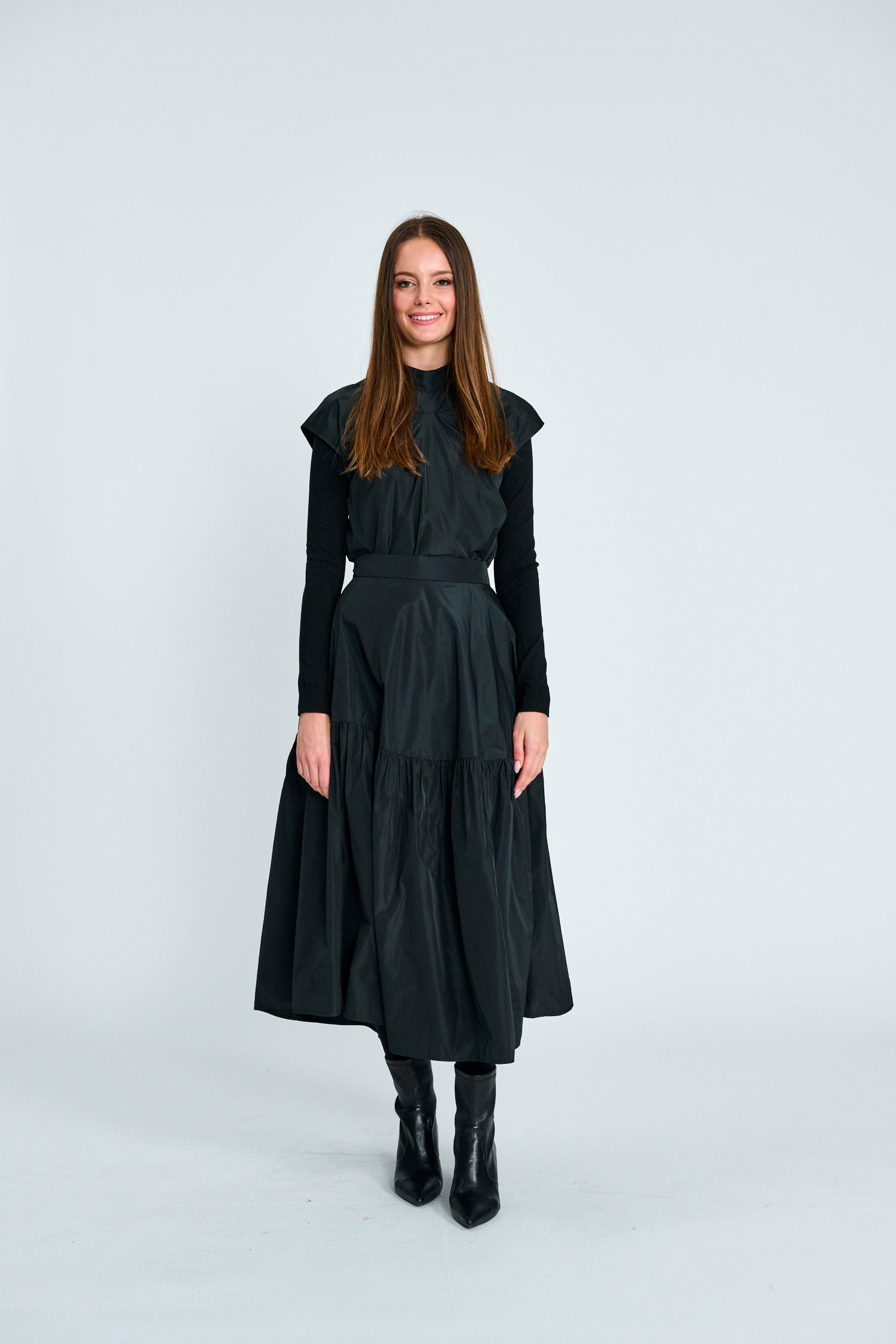 Full Black Taffeta Skirt - Black