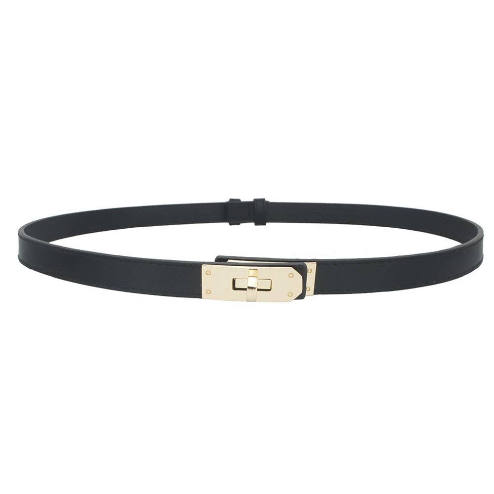 Slim Waist Belt with Gold-Tone Turn-Lock Buckle IW-18001