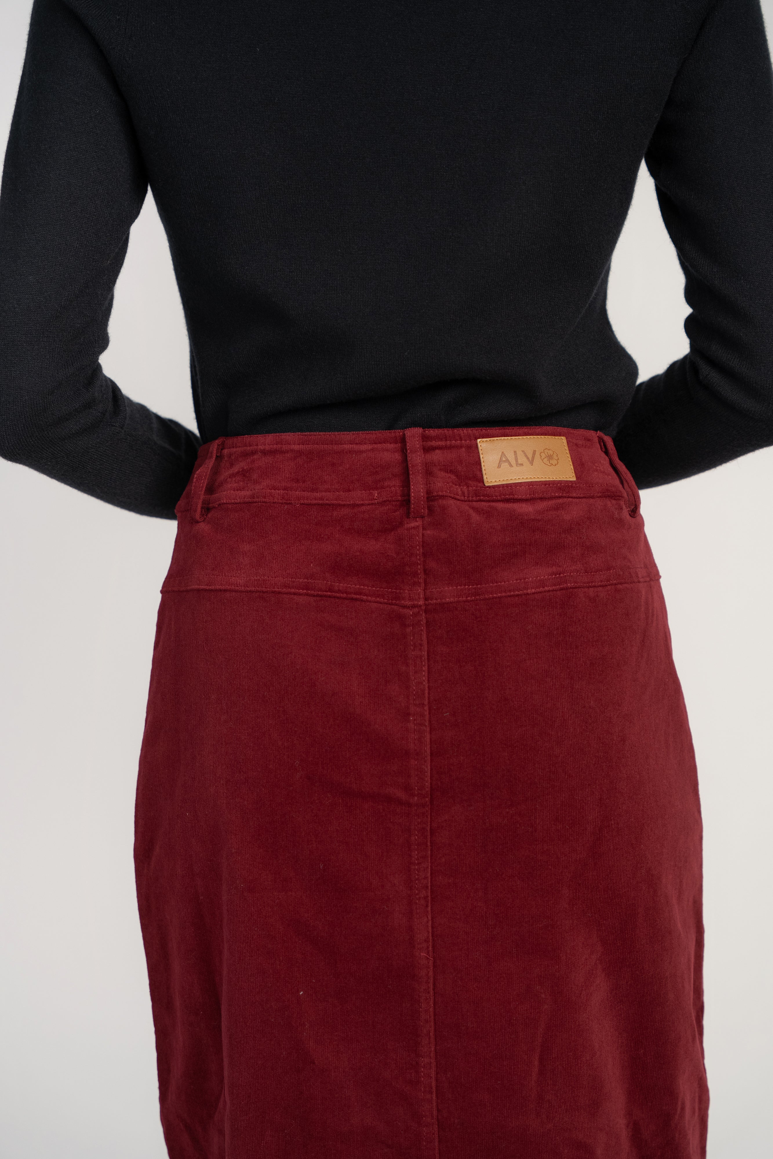 Pocket Midi Skirt- Cherry Lacquer Corduroy