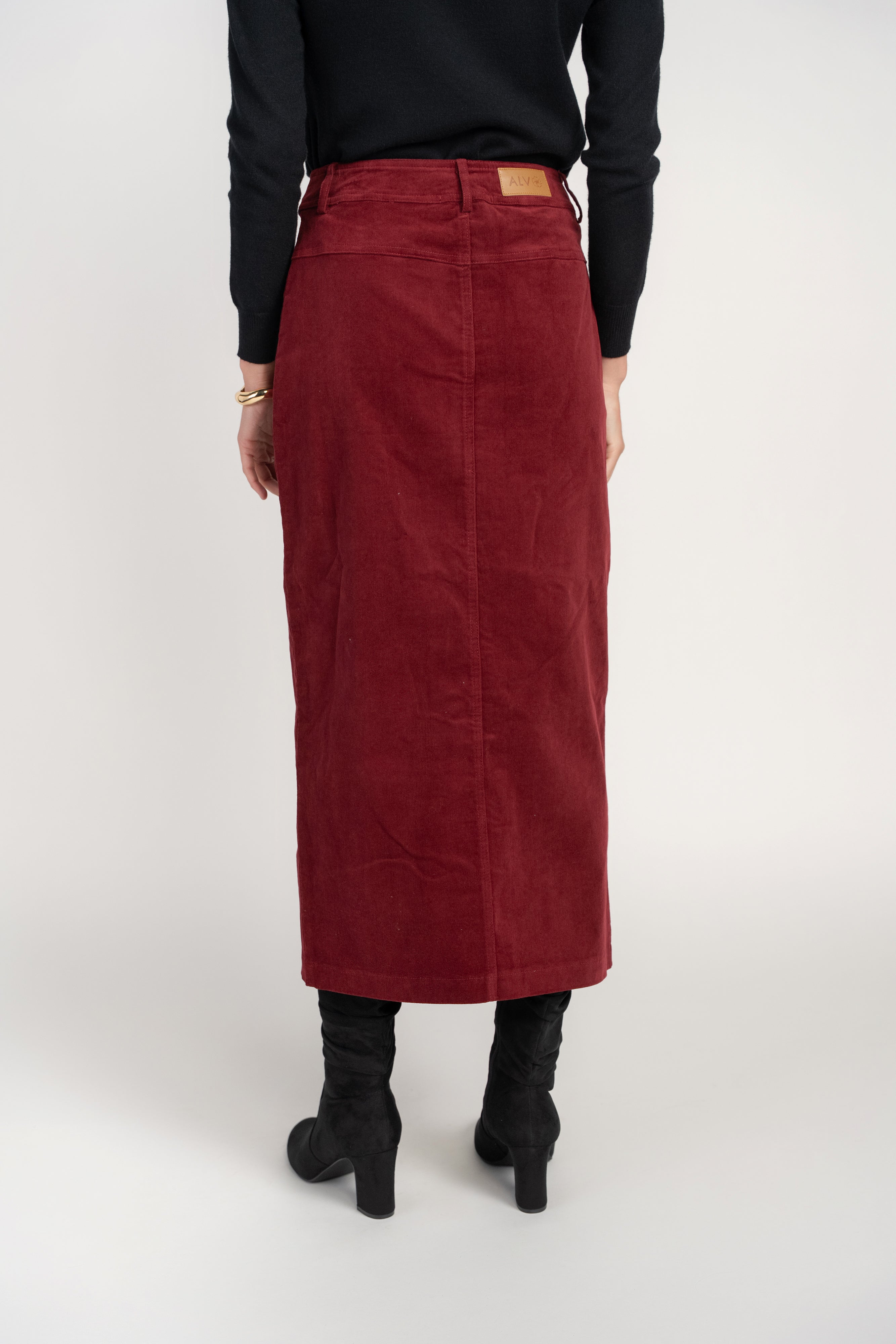 Pocket Midi Skirt- Cherry Lacquer Corduroy