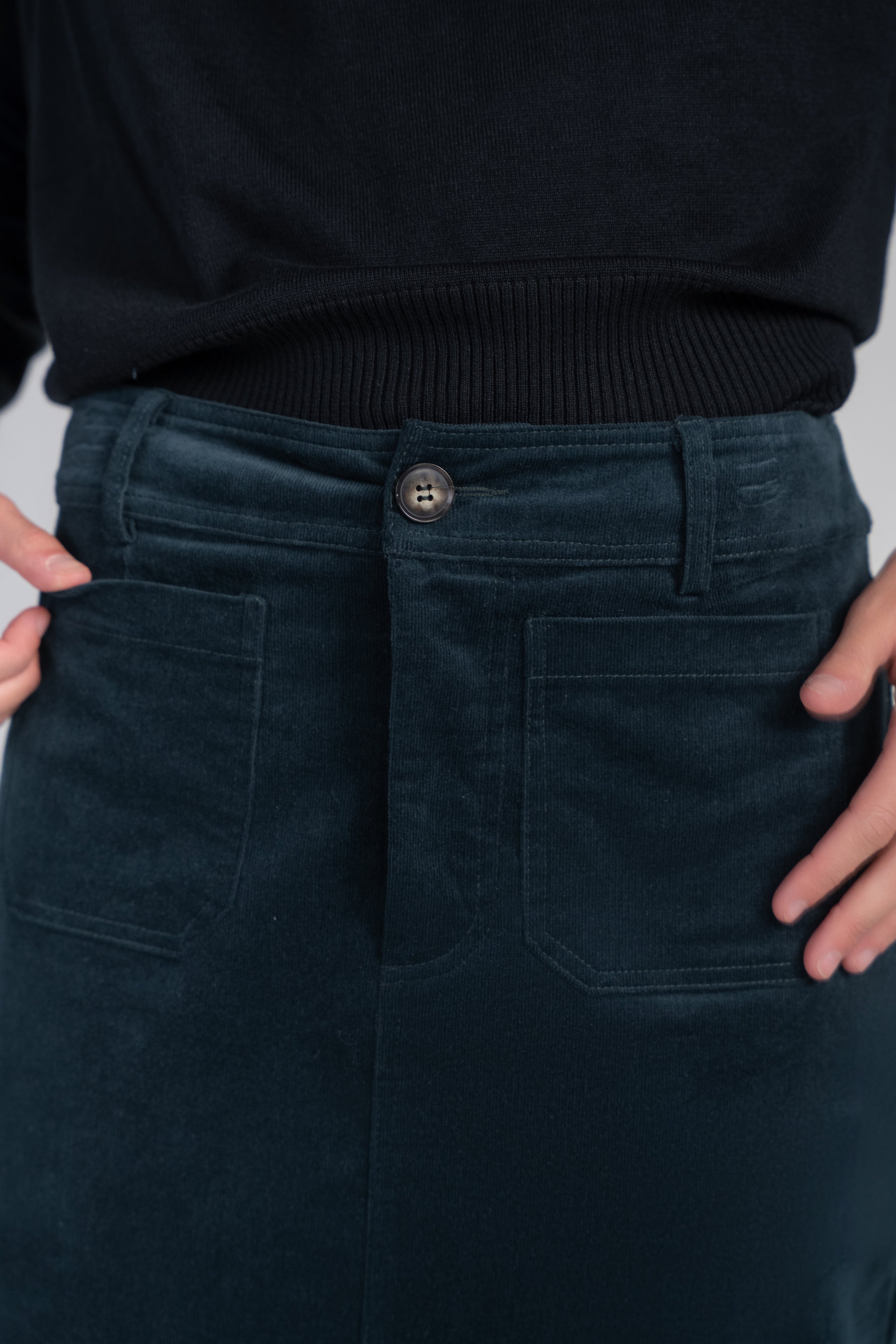 Pocket Midi Skirt- Teal Corduroy