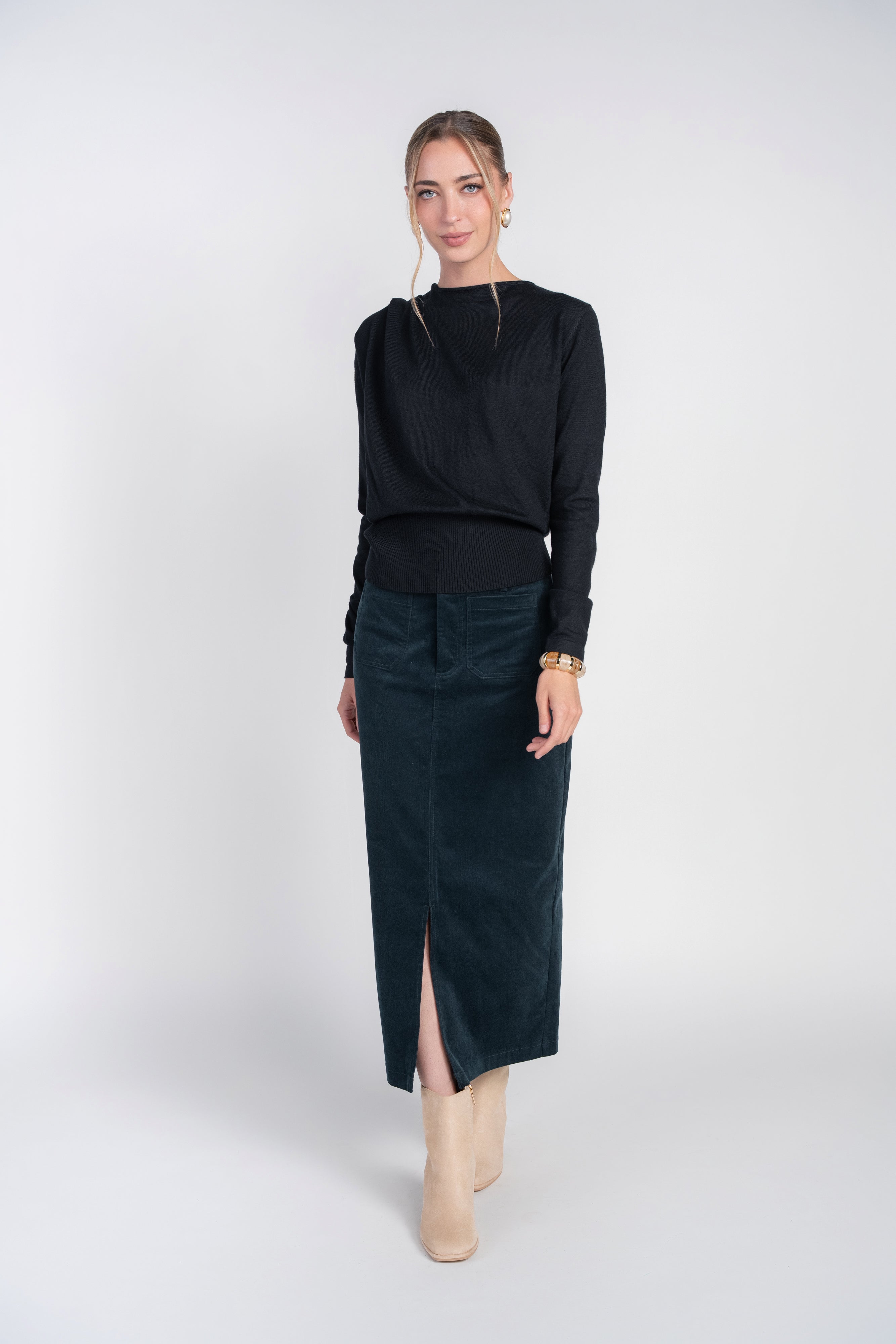 Scarf Sweater Top- Black