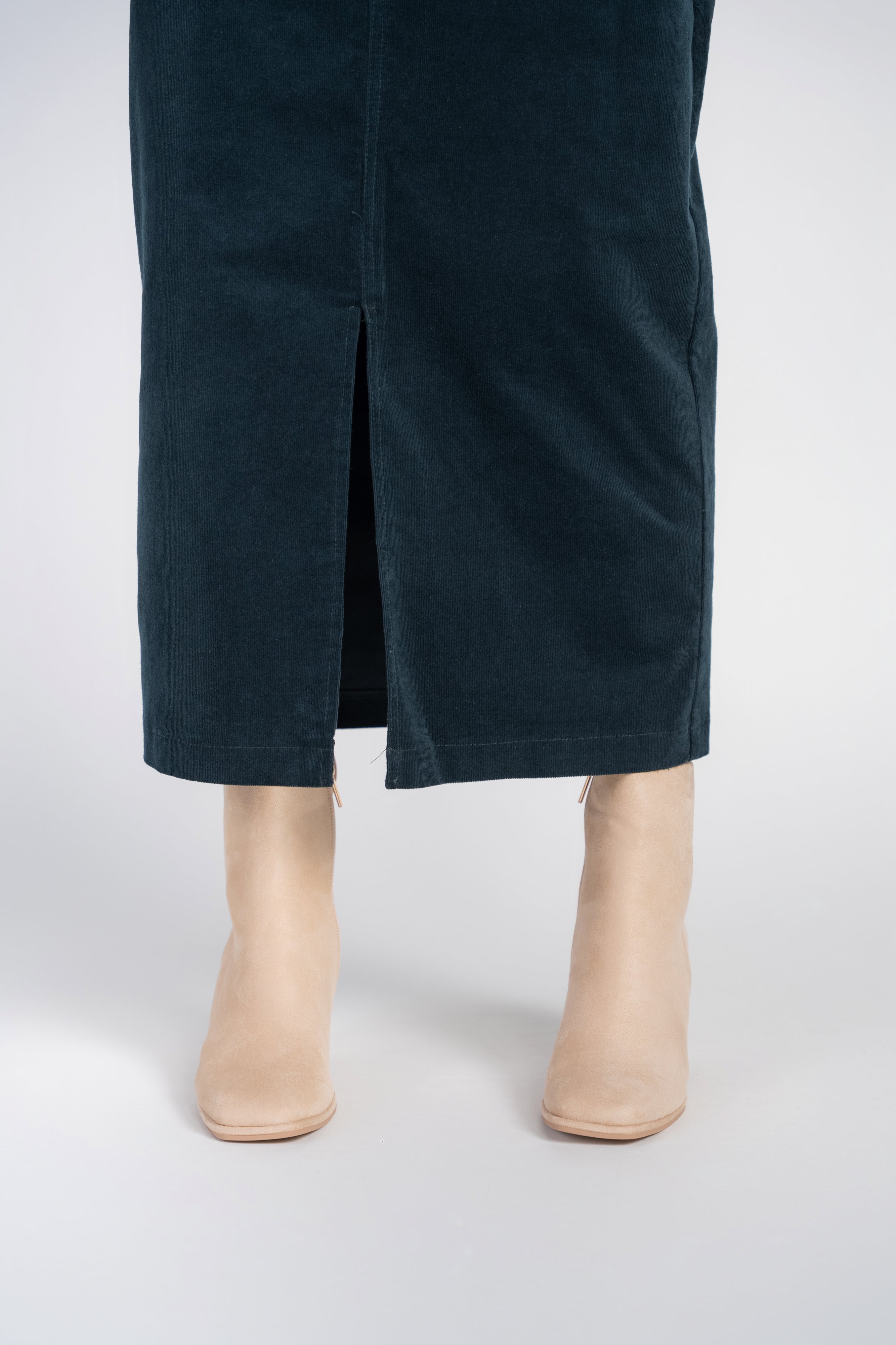 Pocket Midi Skirt- Teal Corduroy