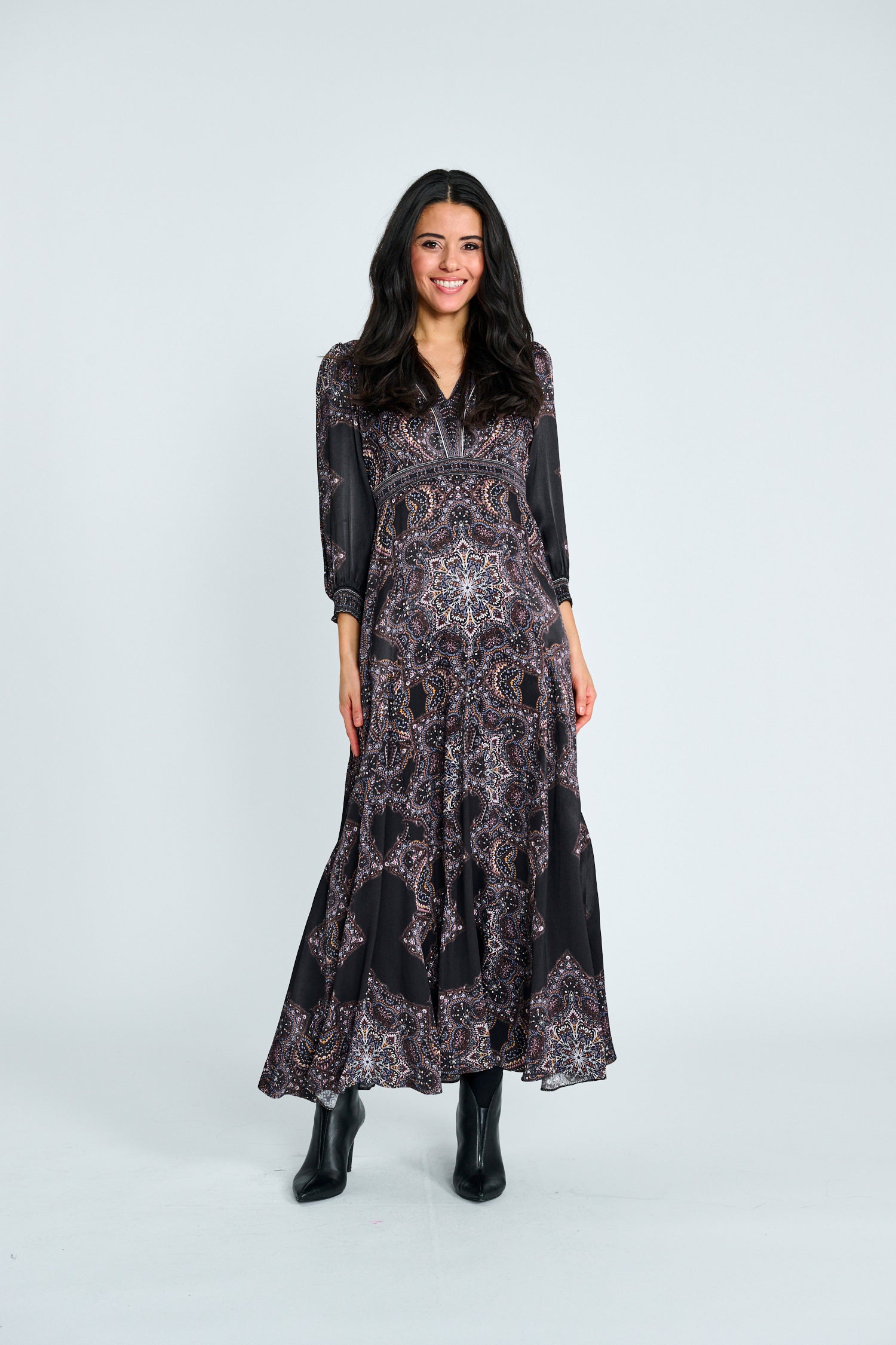 Silk Printed Dress with Full Skirt