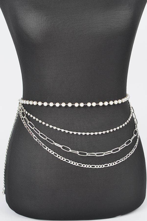 Pearl & Layered Chain Waist Belt PB8696