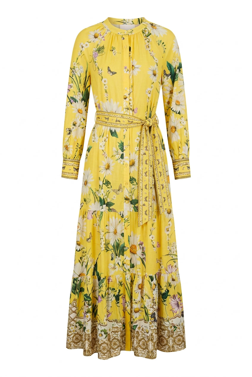 Yellow with Floral and Beading Design Dress