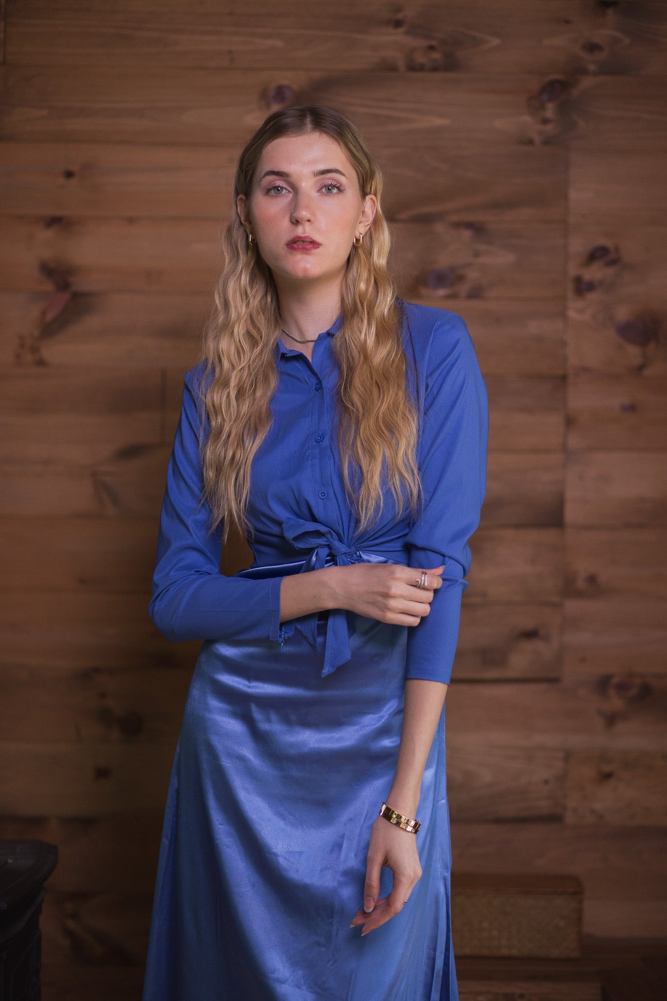 Satin Crop Blouse-Azure