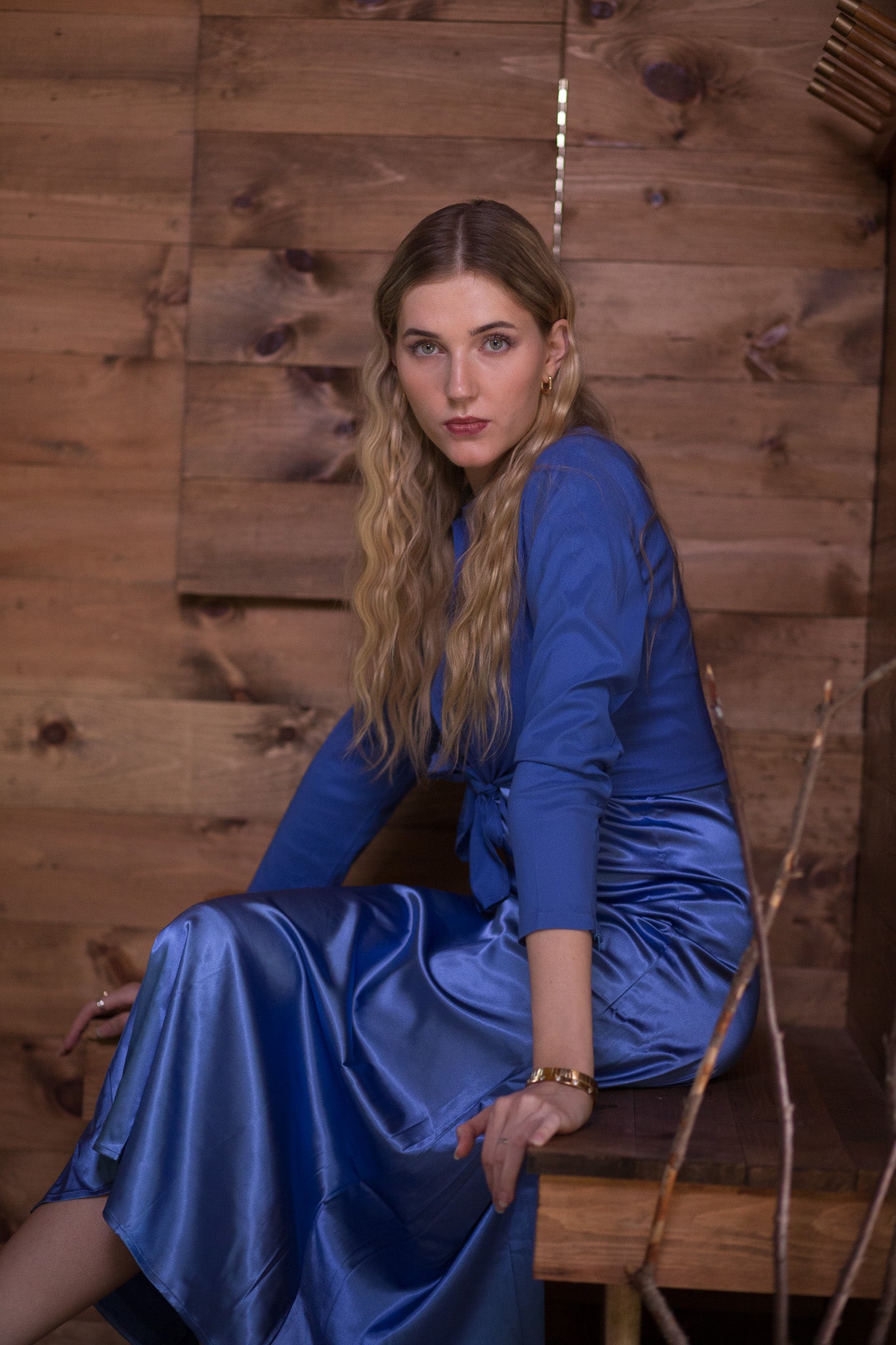 Satin Crop Blouse-Azure