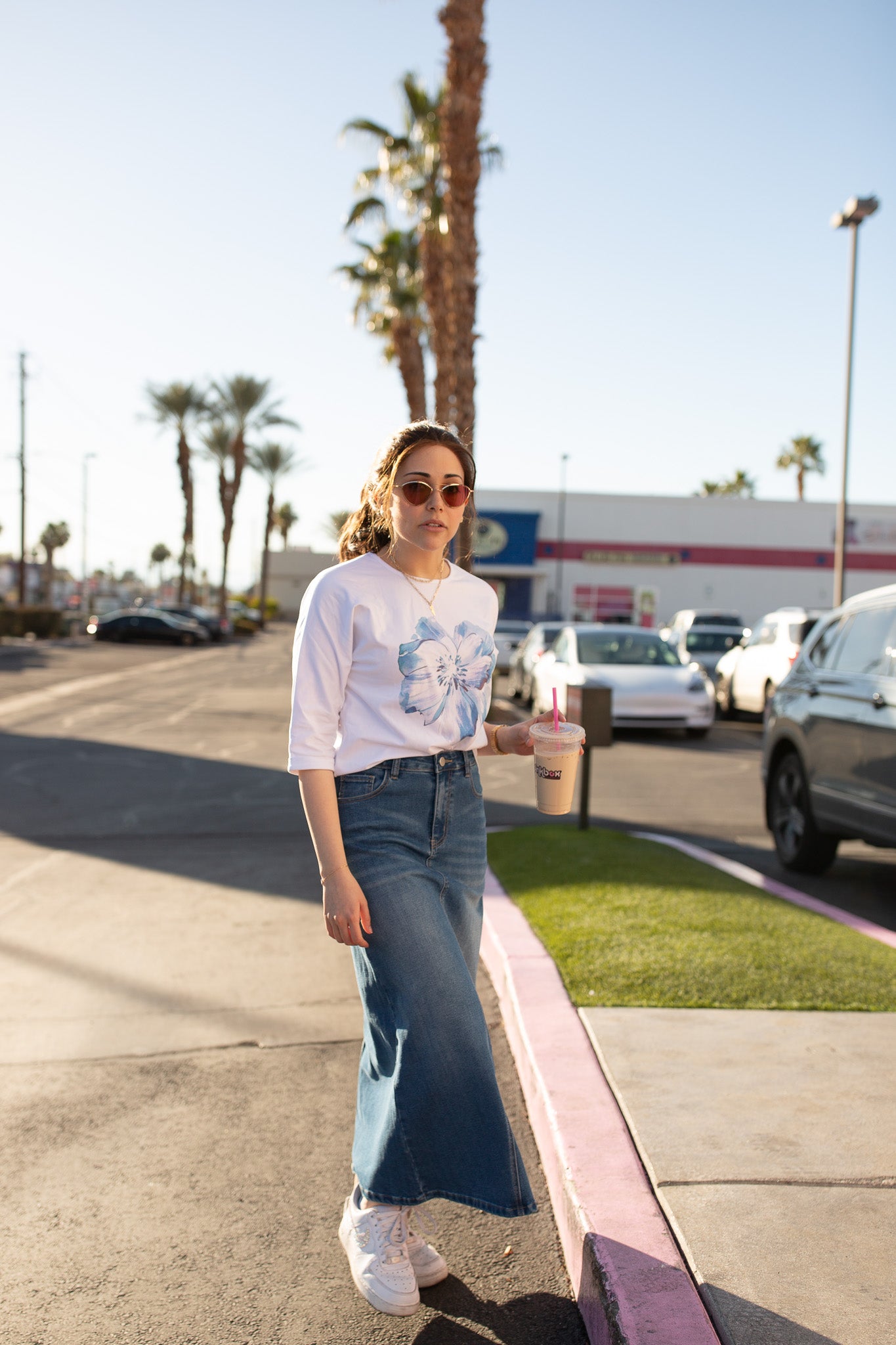 A-line Denim Maxi Skirt- Medium Wash