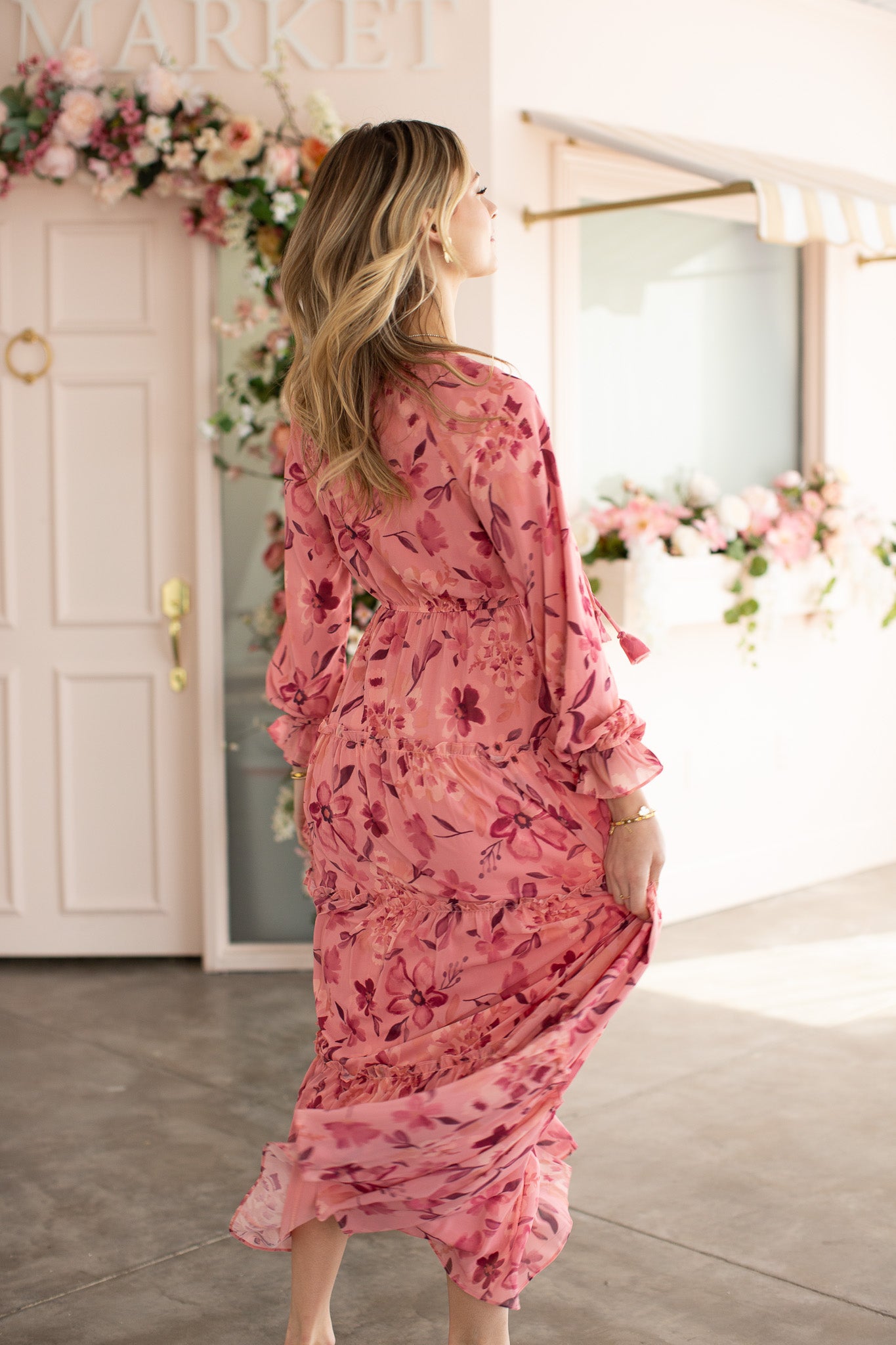 Mikaela Maxi- Pink Floral Chiffon