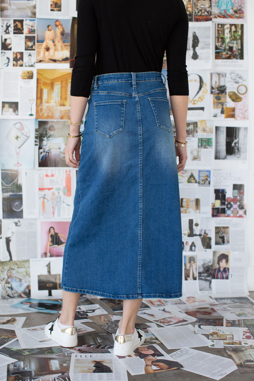 A-line Denim Maxi Skirt- Medium Wash