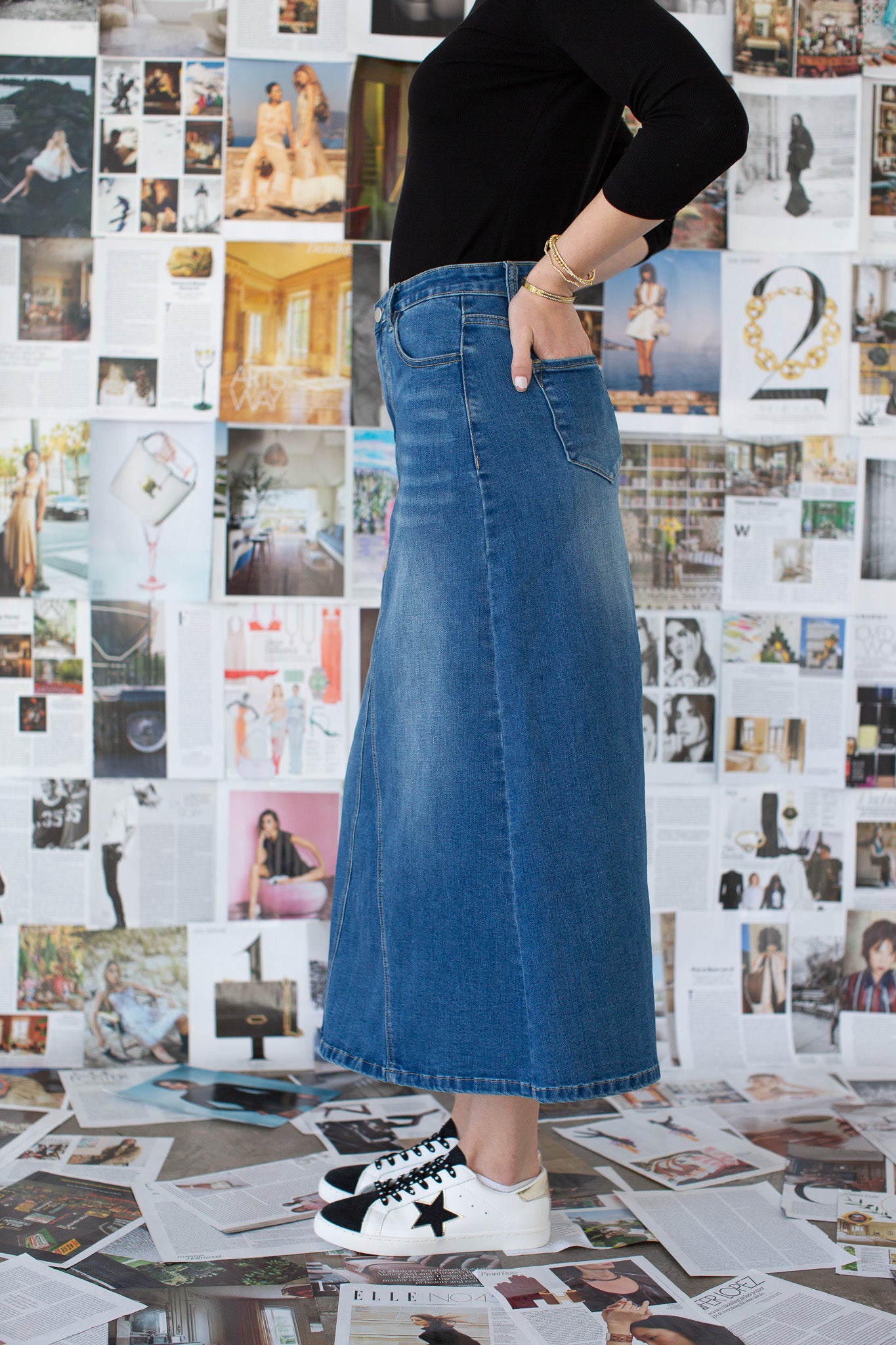 A-line Denim Maxi Skirt- Medium Wash