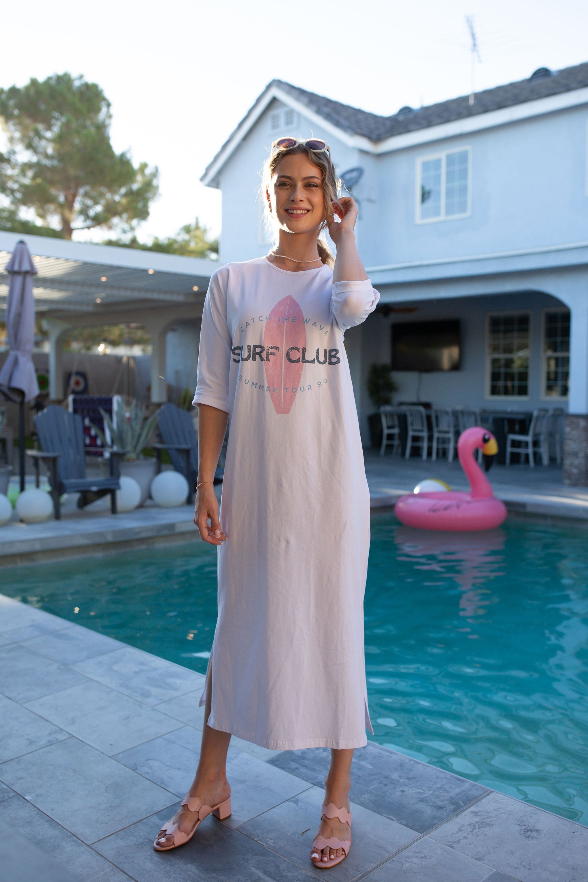 T-Shirt Dress Surf Club On White- Long