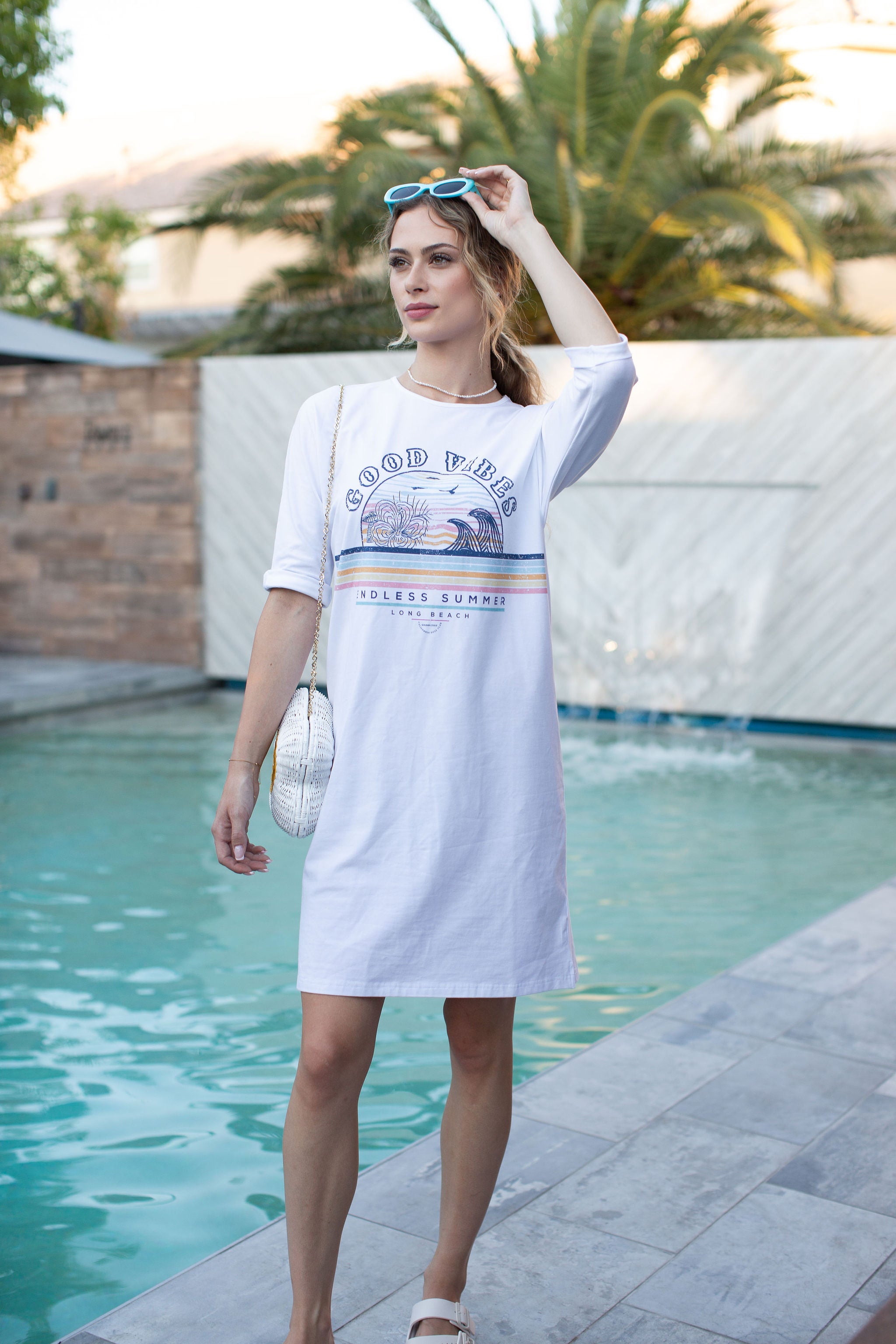 T-Shirt Dress Good Vibes On White